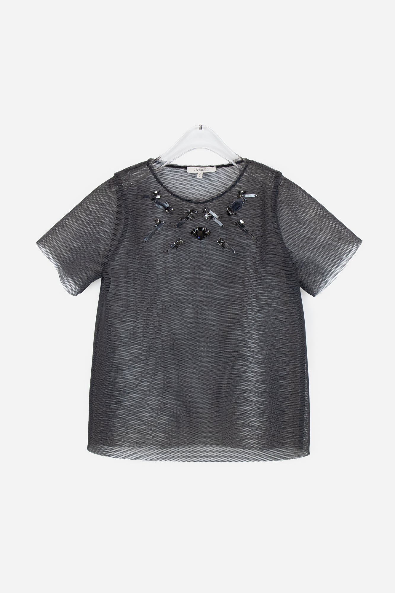 Black Mesh Sheer Jewel Embellished Top