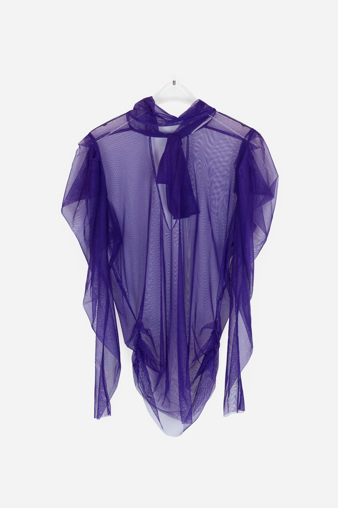 Purple Mesh Tie Front Blouse