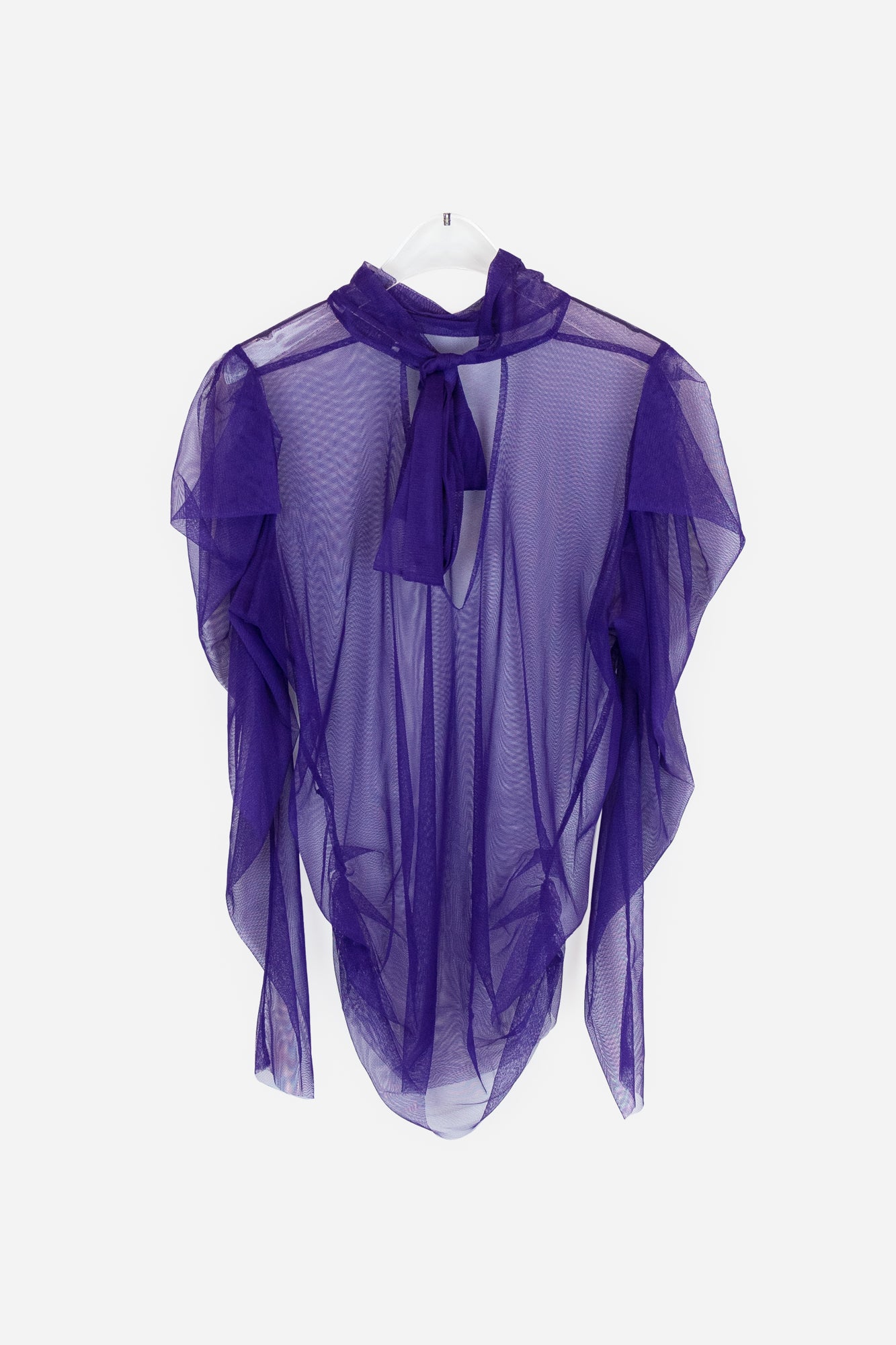 Purple Mesh Tie Front Blouse