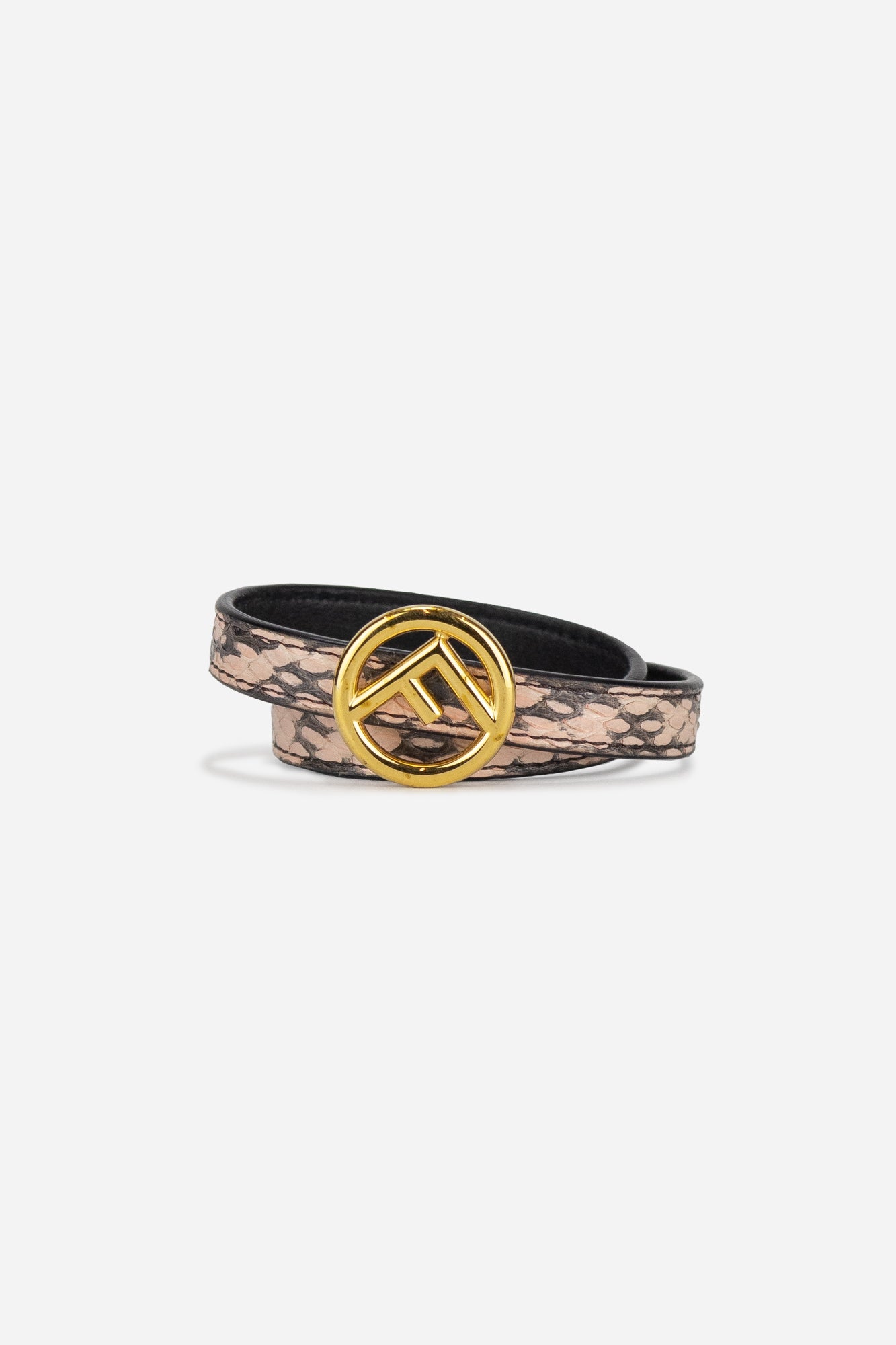 Pink Python Leather F Double Wrap Bracelet