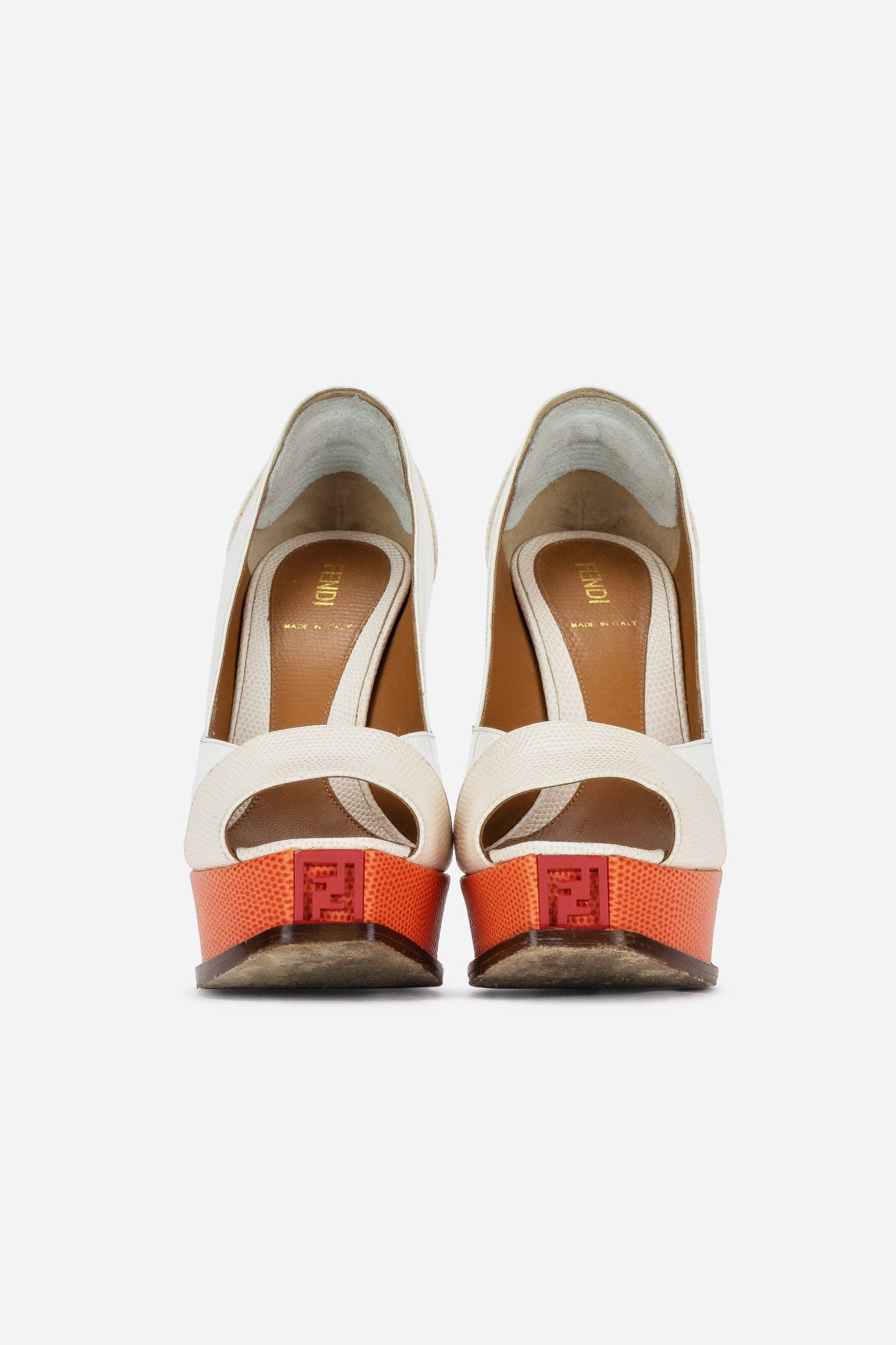 Patent leather & Lizard Embossed Fendista Peep Toe