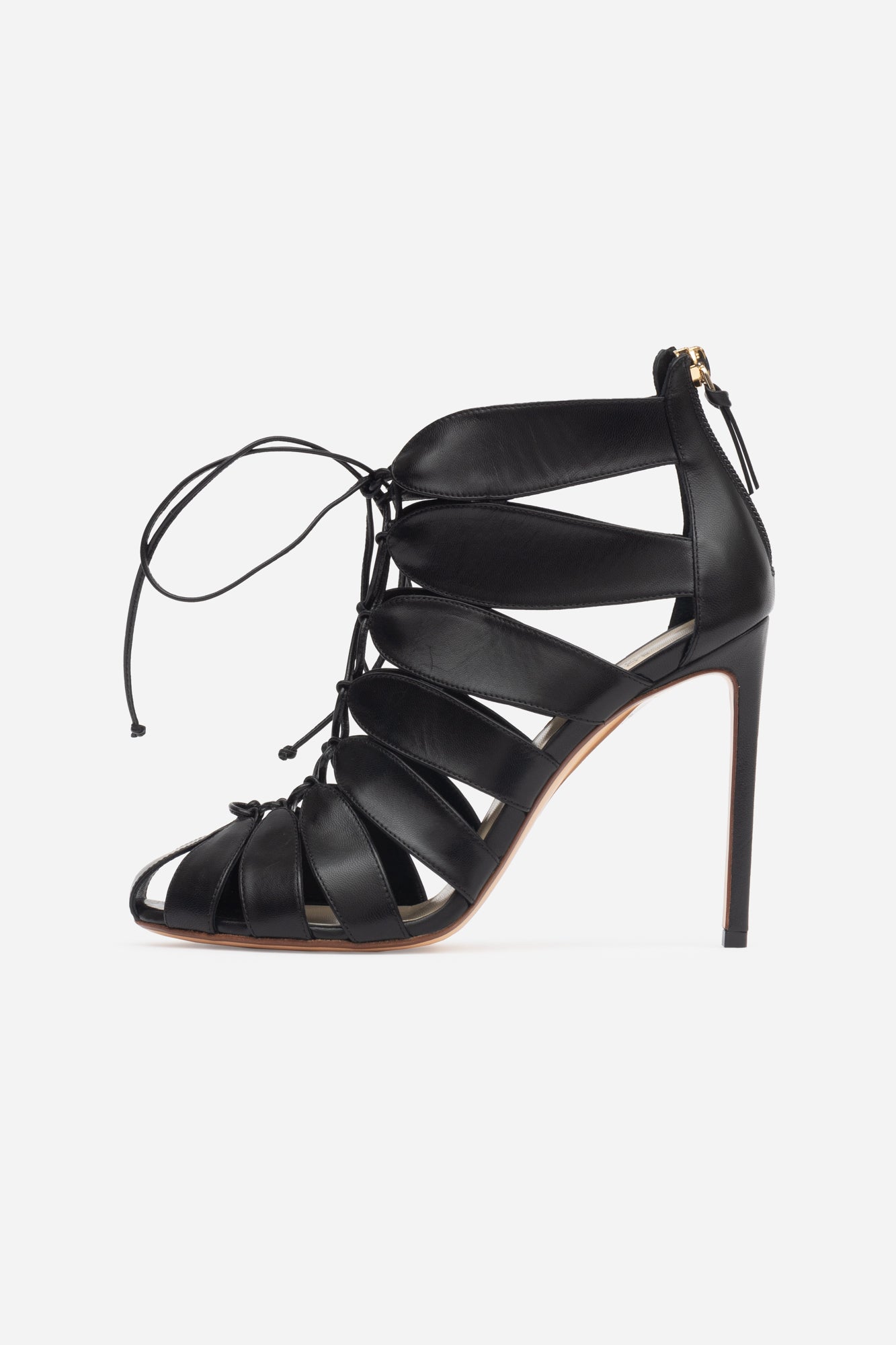 Leather strappy lace up heeled sandals best sale