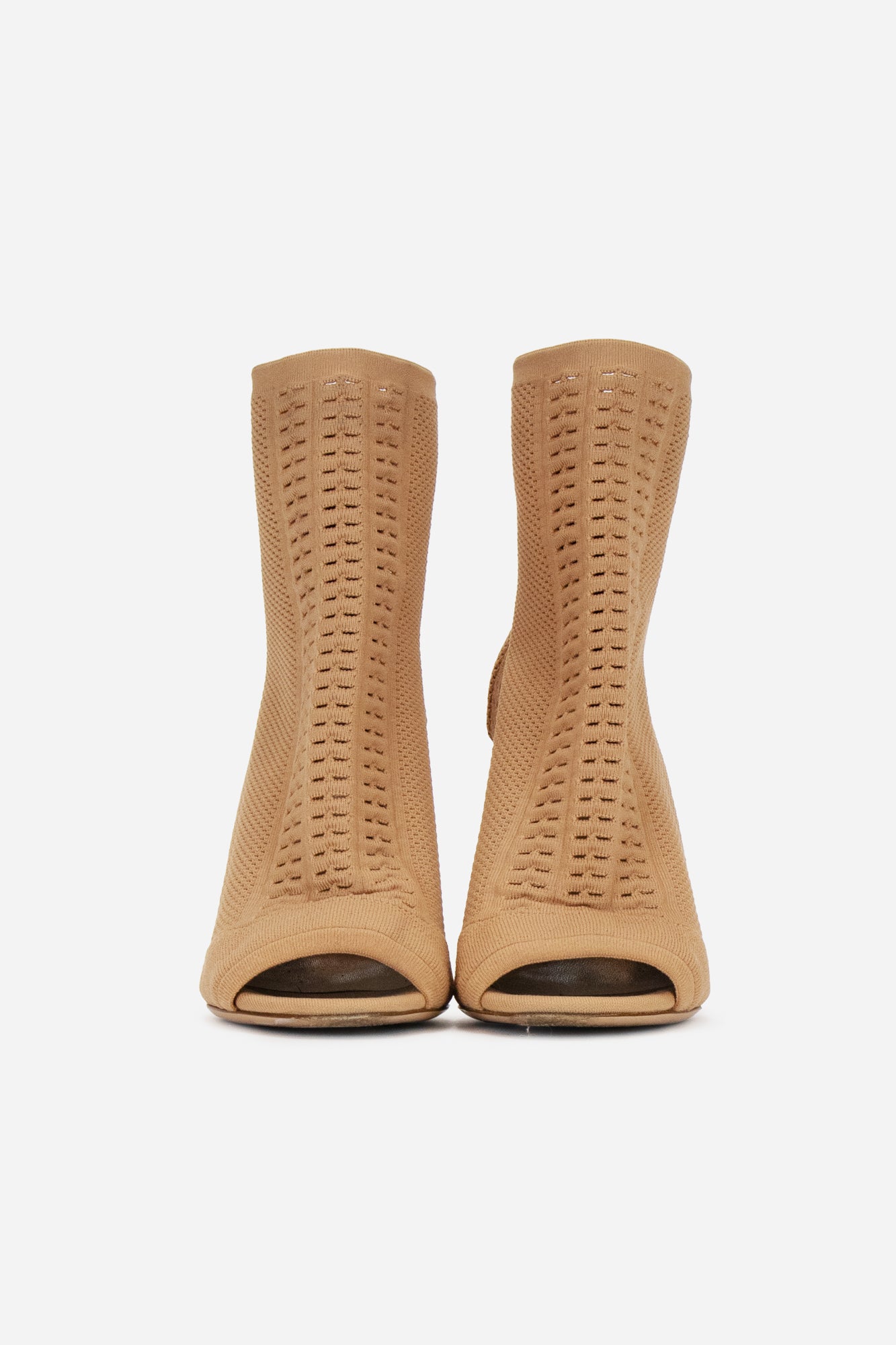 Nude Knit Fabric Vires Peep-Toe Ankle Booties