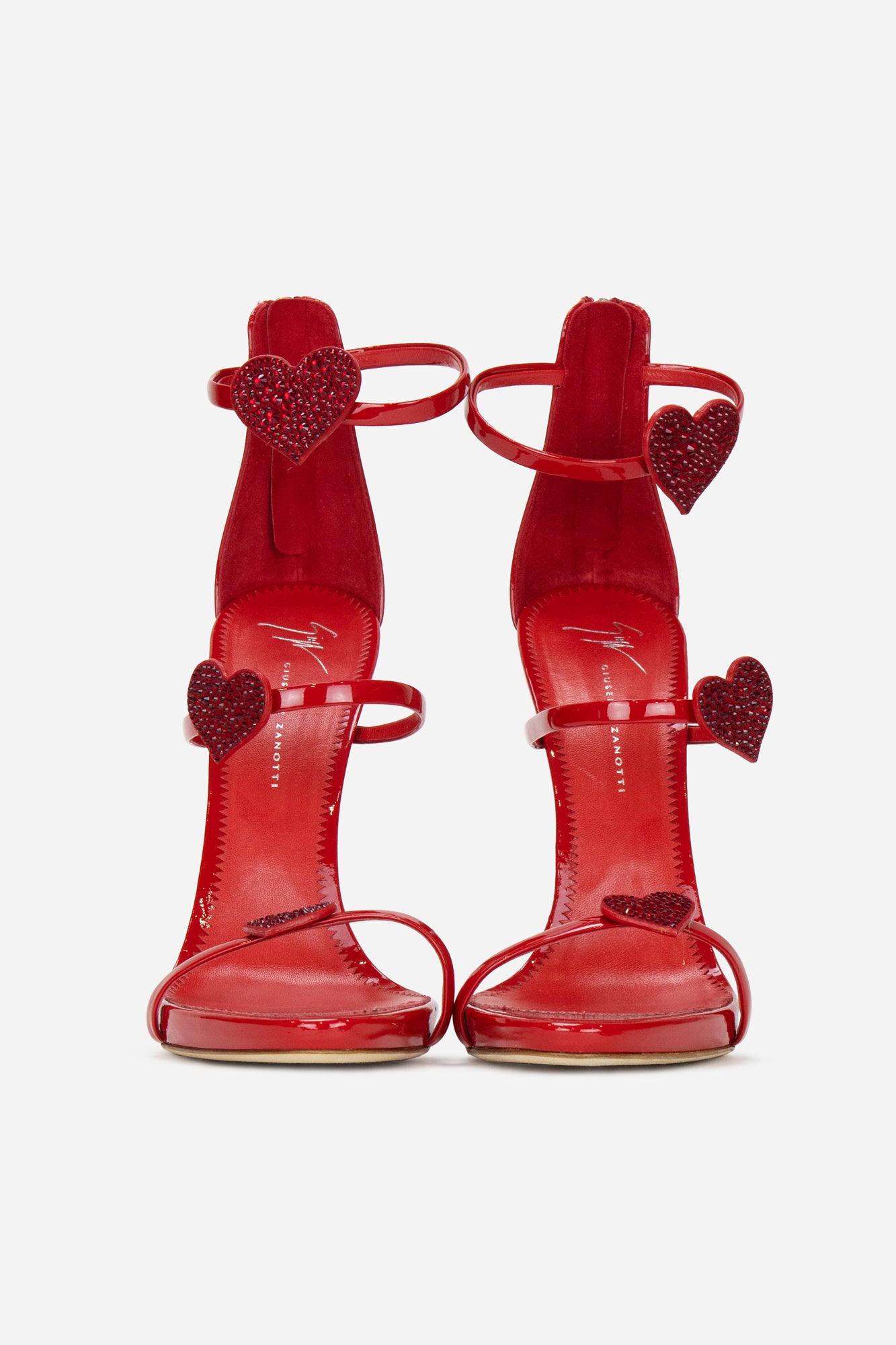 Red Patent Crystal Zanotti Heart Leather Shoes
