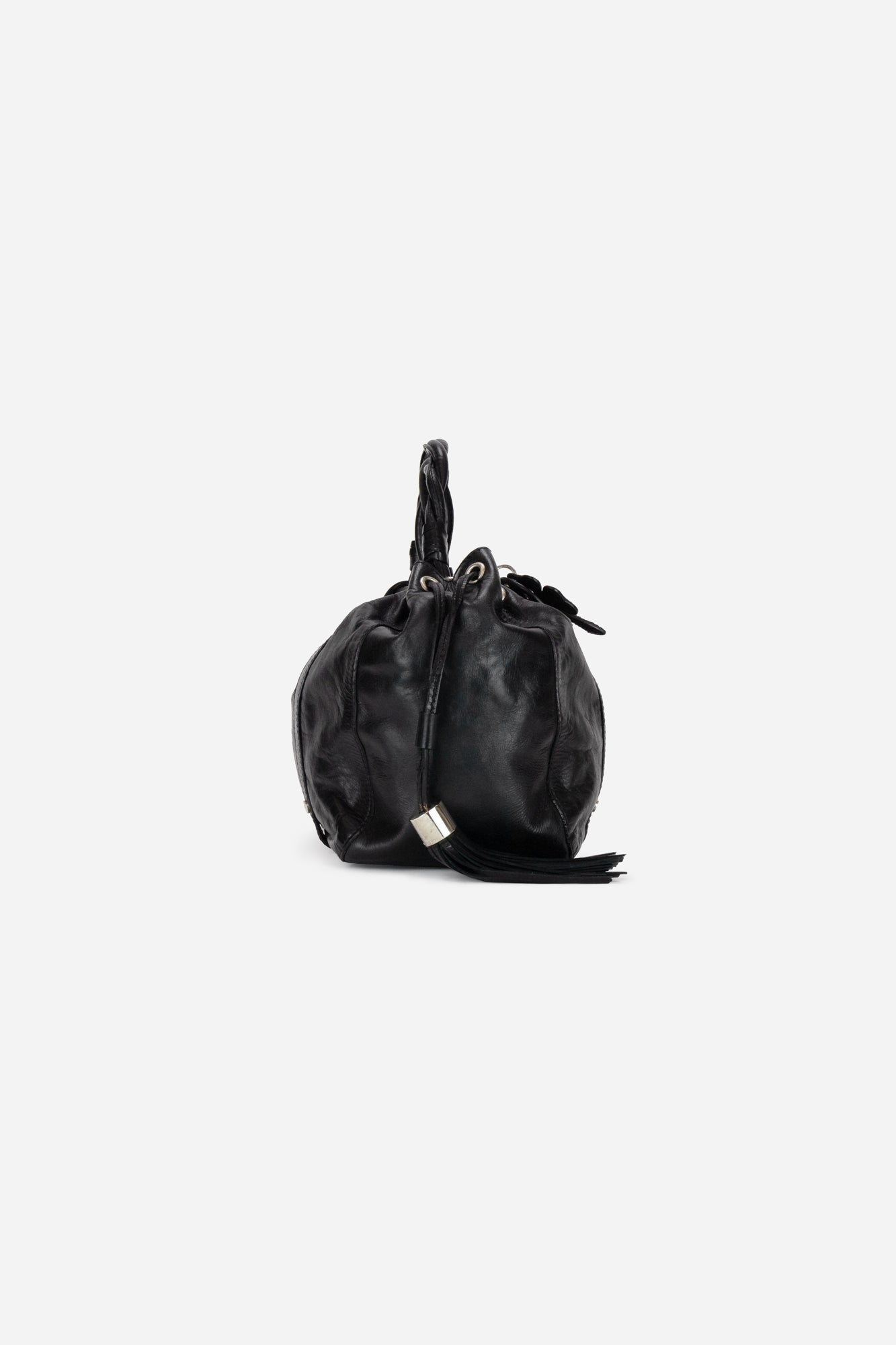 Black Leather Pumpkin Tassel Handbag