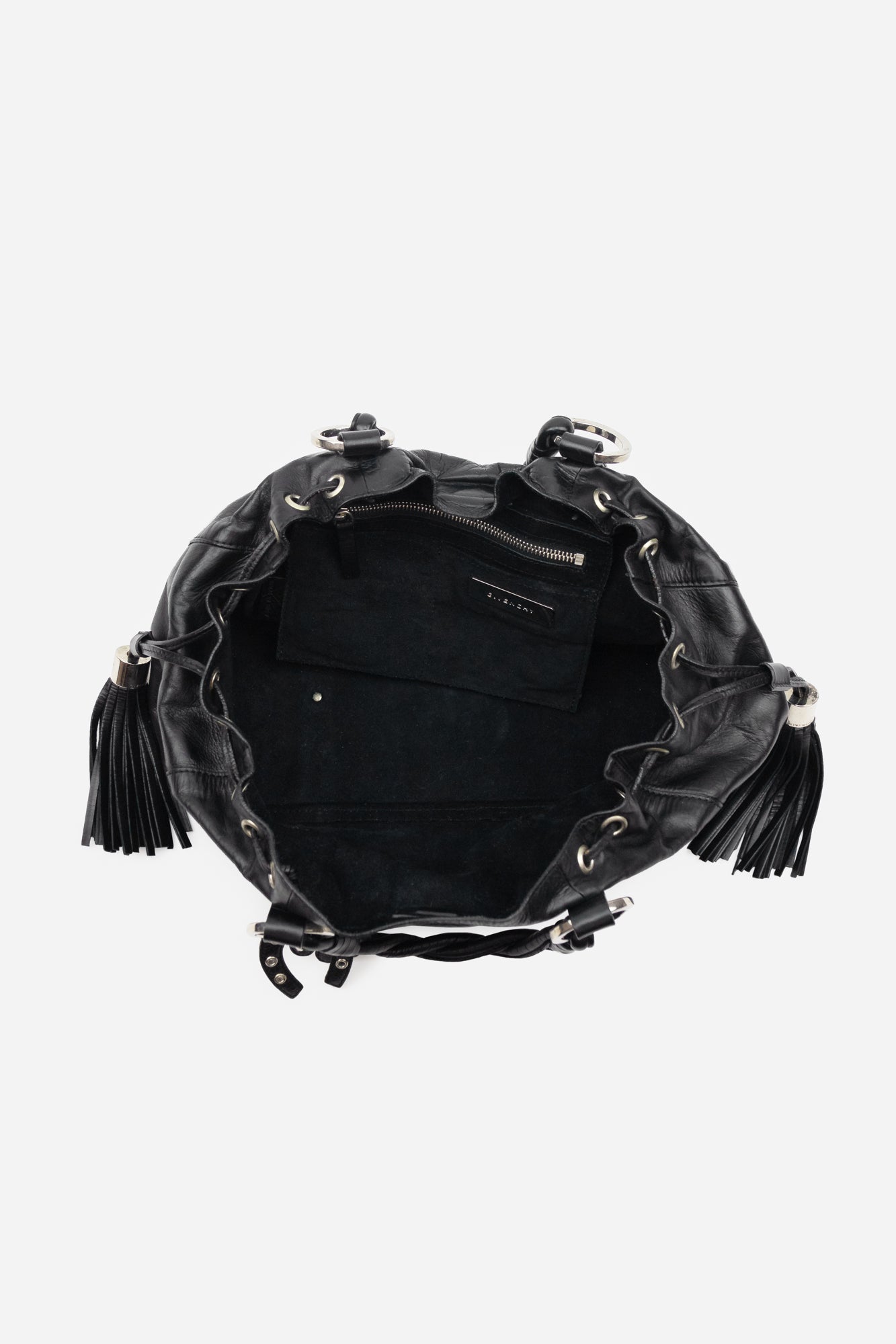 Black Leather Pumpkin Tassel Handbag