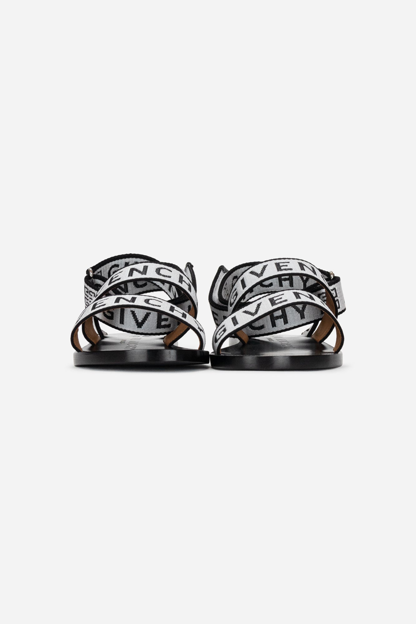 Black and White Logo Strap Flat Sandals