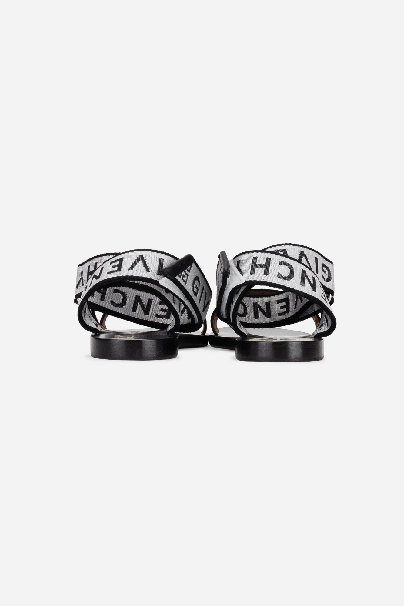 Black and White Logo Strap Flat Sandals