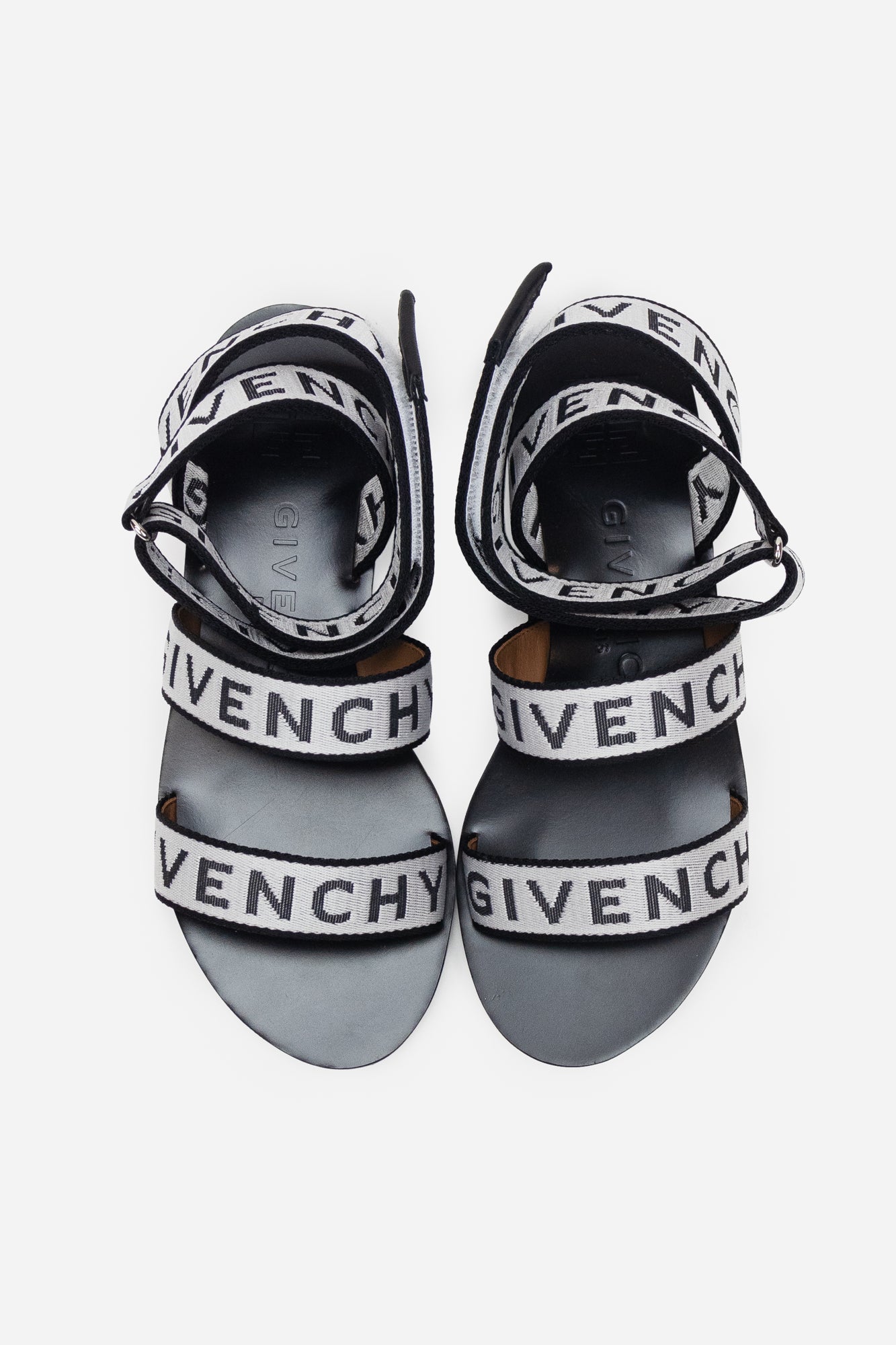 Black and White Logo Strap Flat Sandals