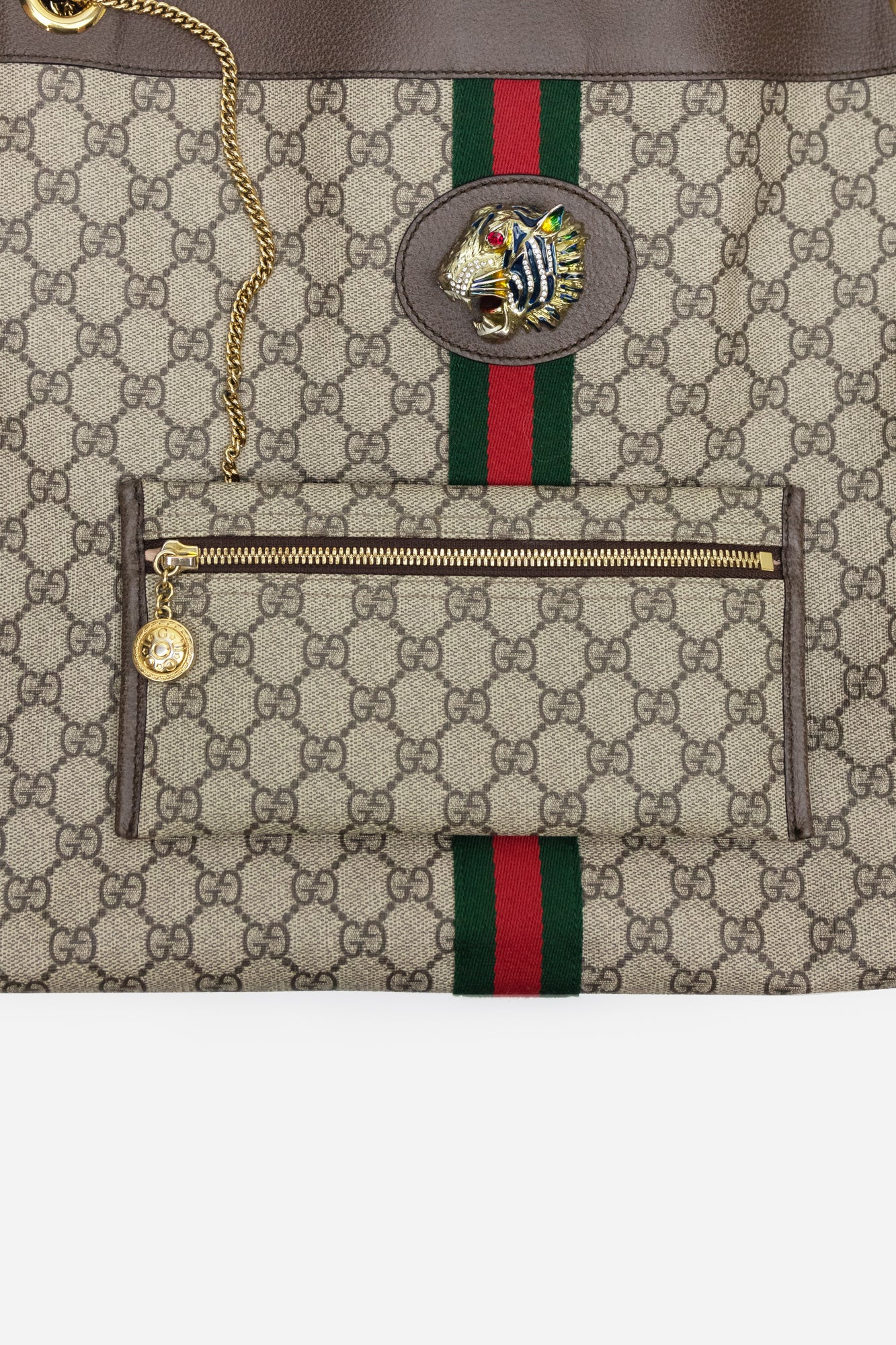 Beige GG Supreme Monogram Large Raja Chain Tote