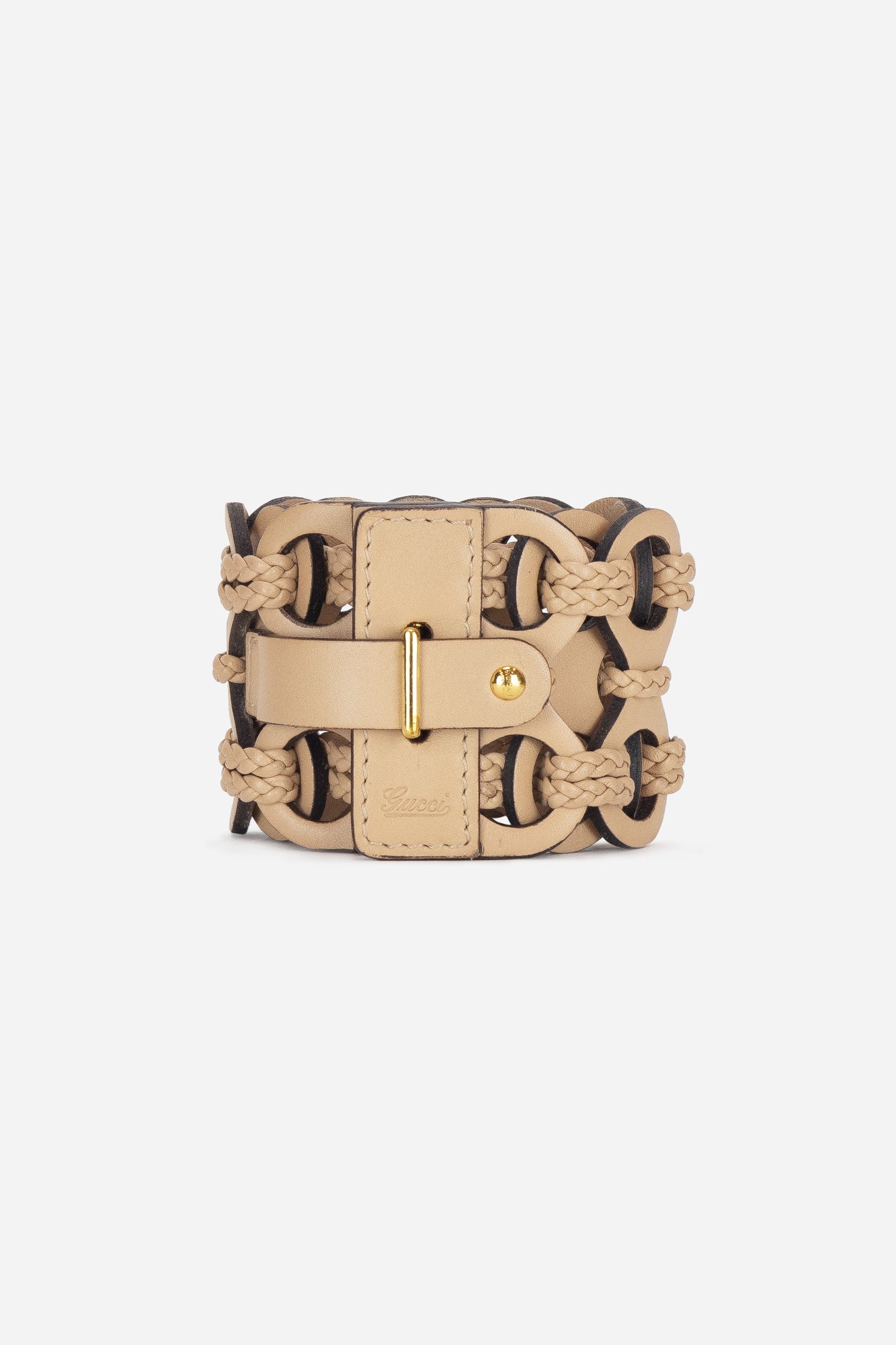 Beige Leather Woven and Braided Bracelet