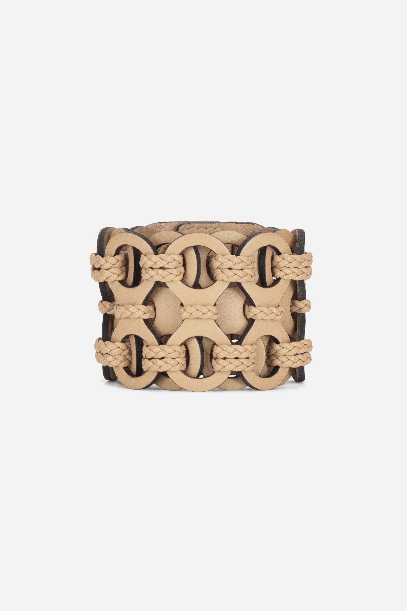 Beige Leather Woven and Braided Bracelet