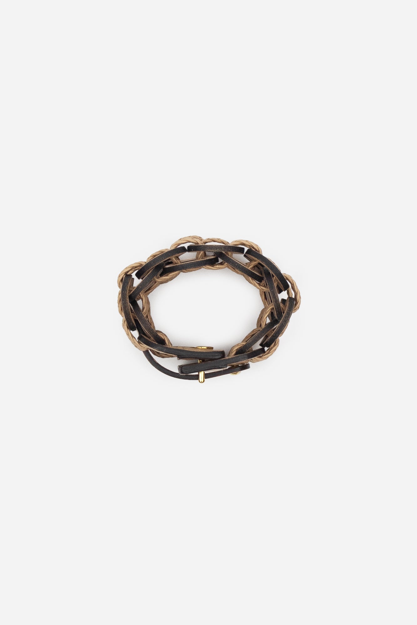 Beige Leather Woven and Braided Bracelet