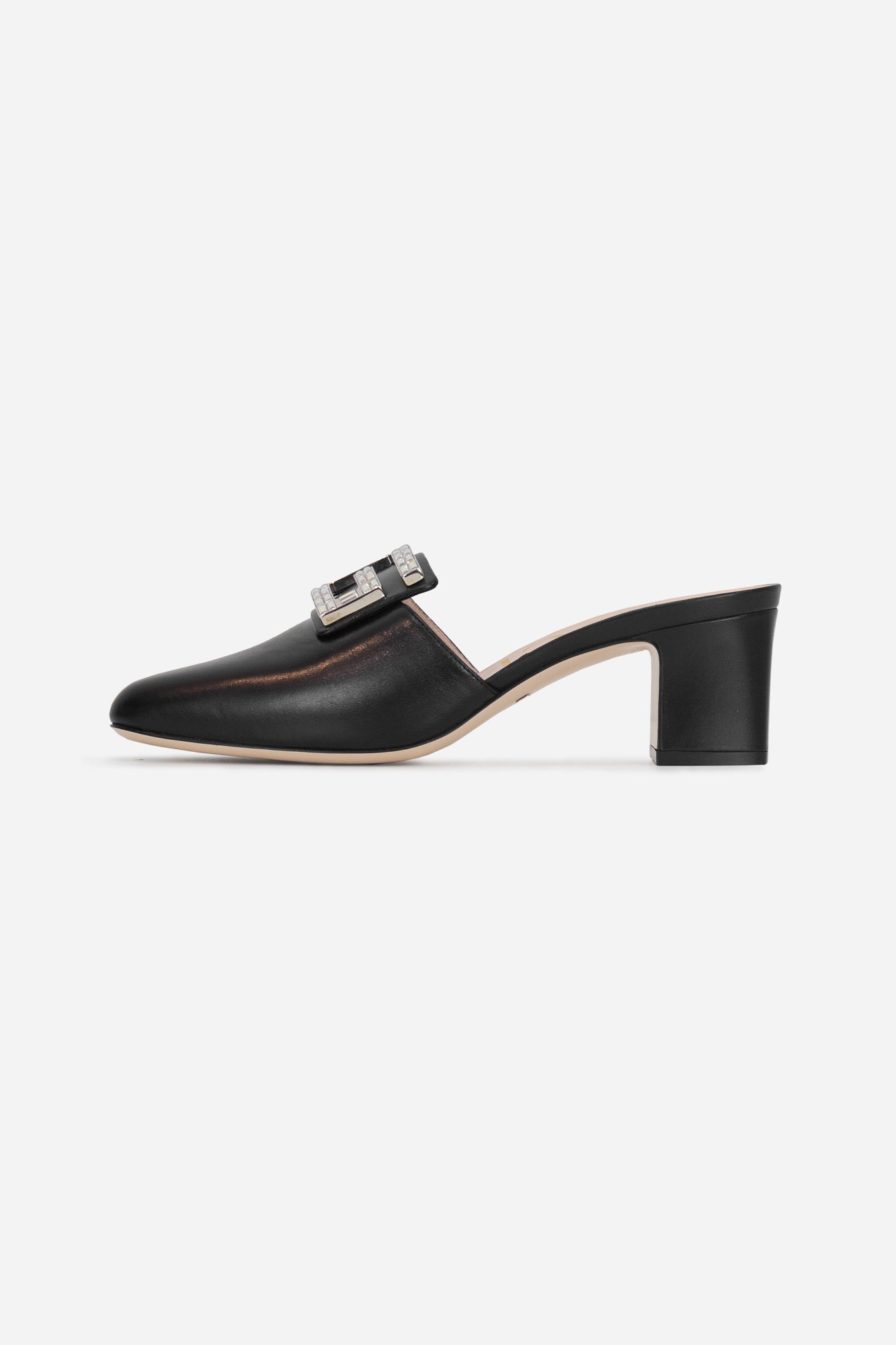 Black Leather Crystal 'Madelyn' Mules