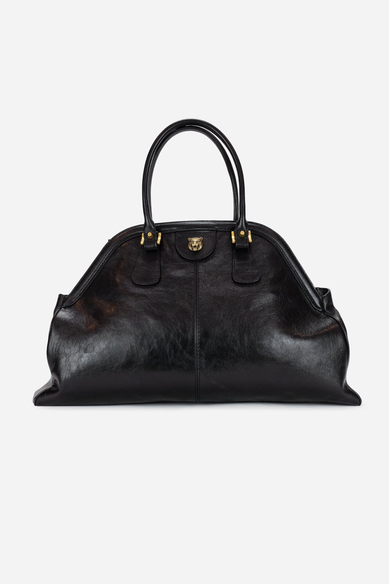 Black Leather GG Large Rebelle Top Handle Bag