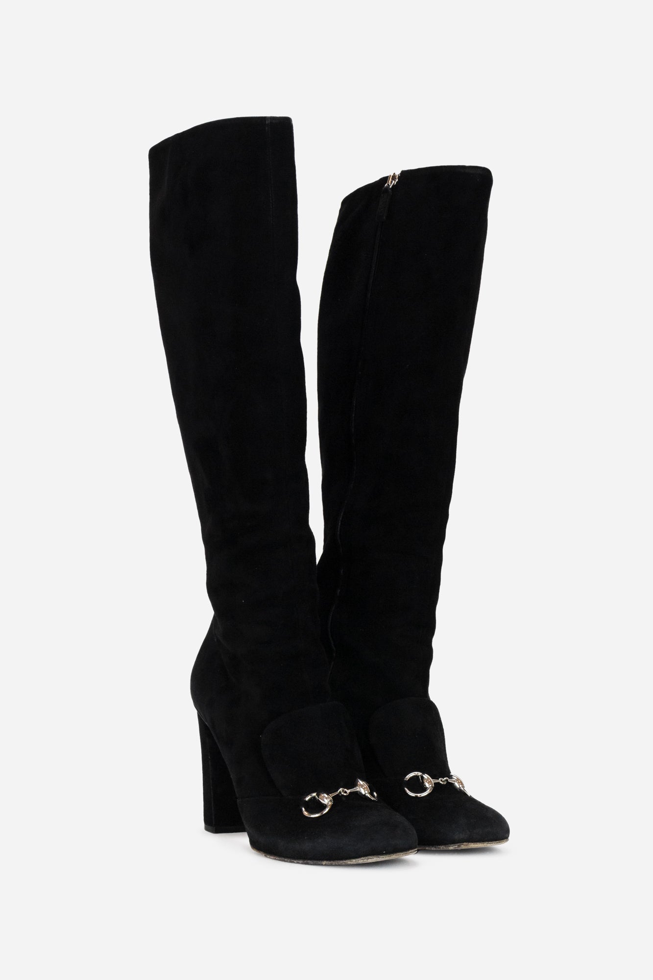 Black Suede Knee High with Horse-Bit & Tongue