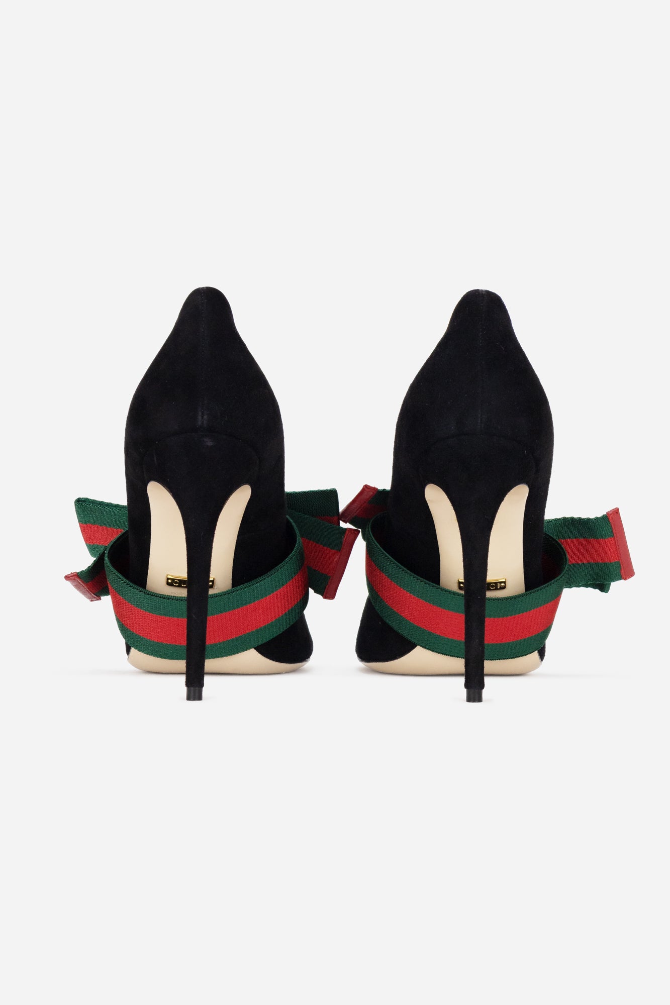 Black Suede Striped D'Orsay Pumps