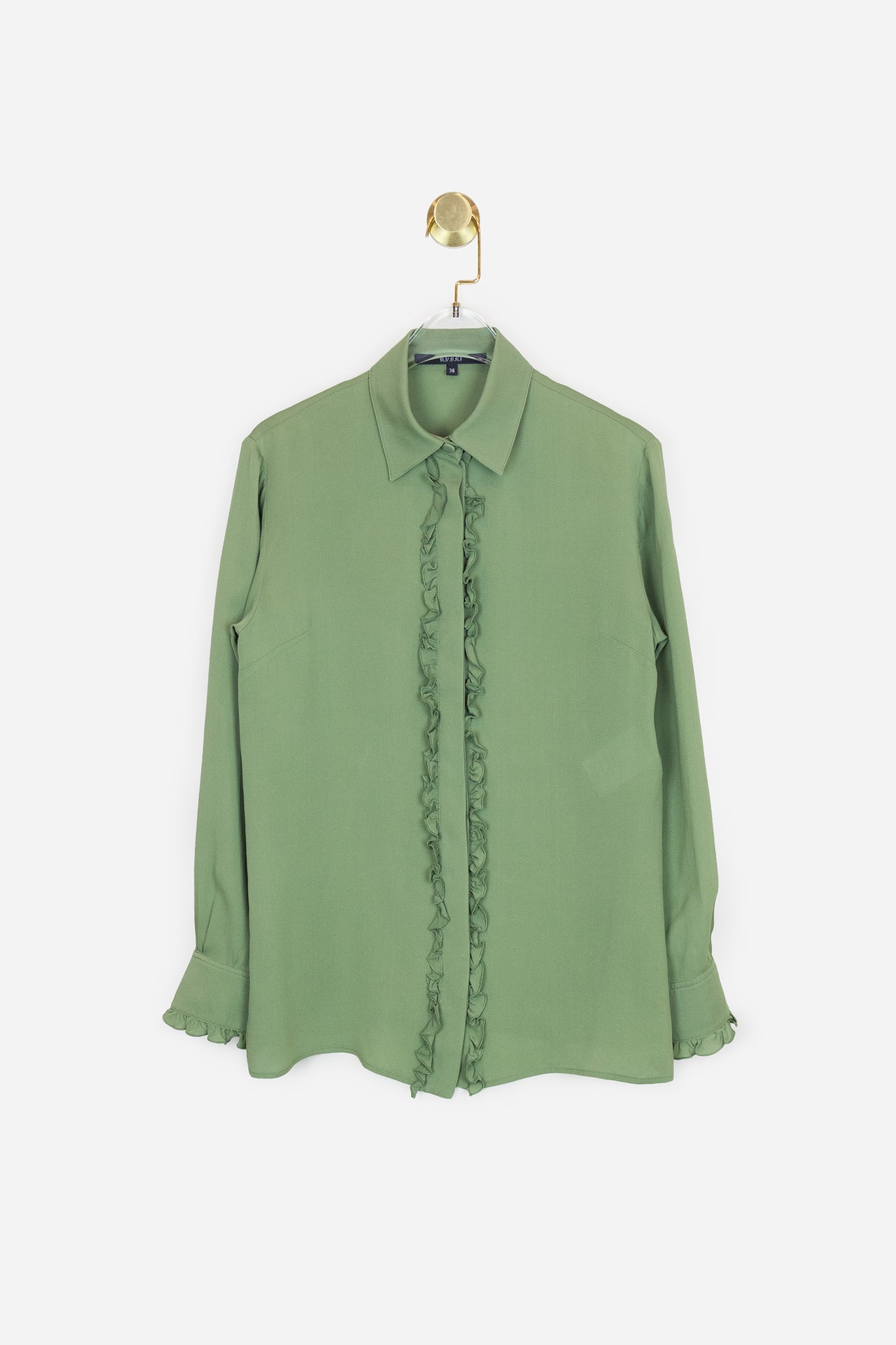 Moss Green Ruffled Button-Up Blouse