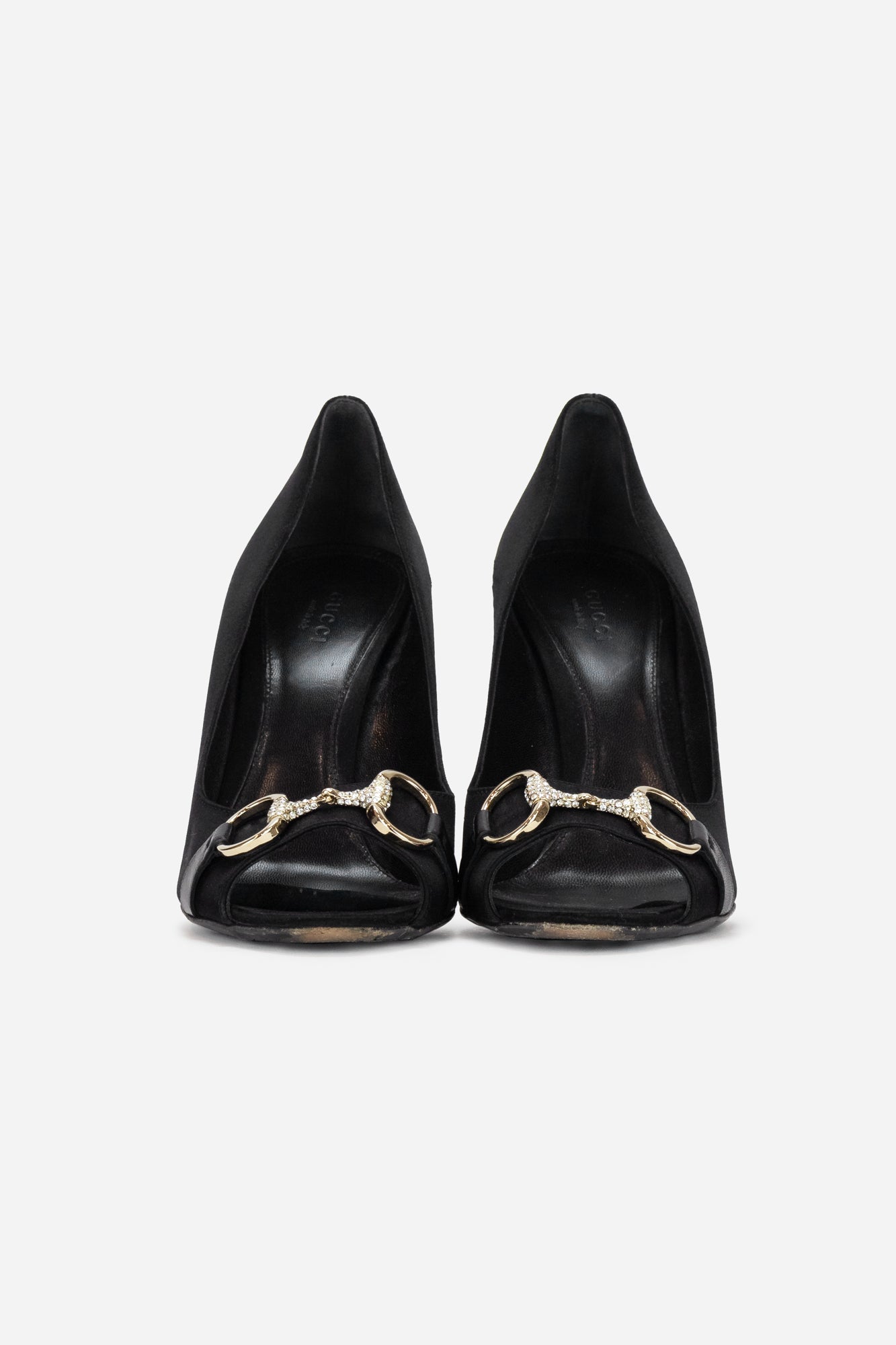 Satin Pumps With Horse Bit Diamond Detail