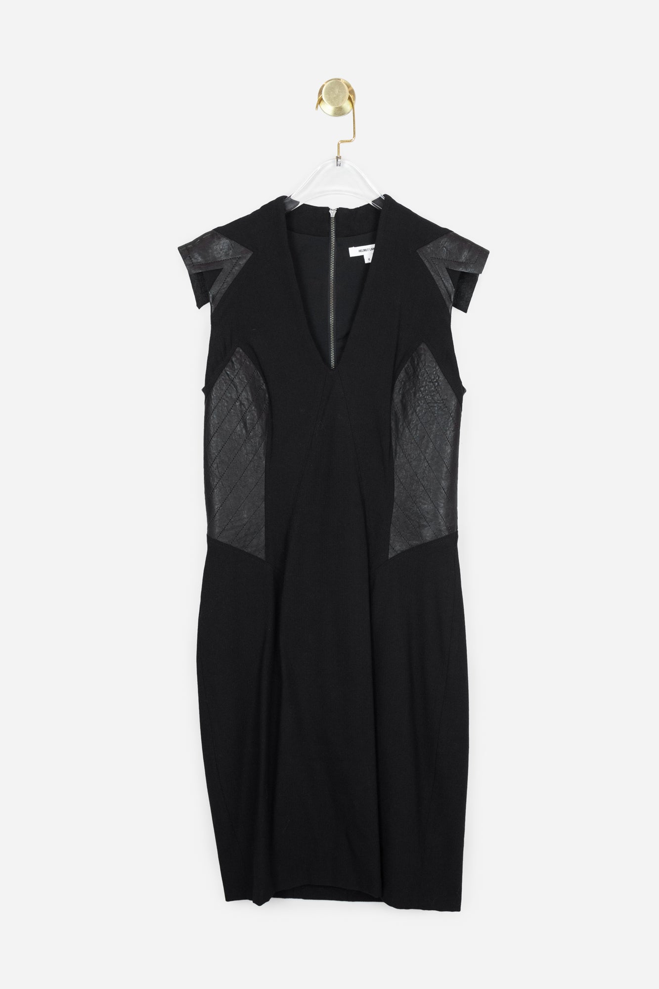 Black Knee-Length Dress with Leather Details