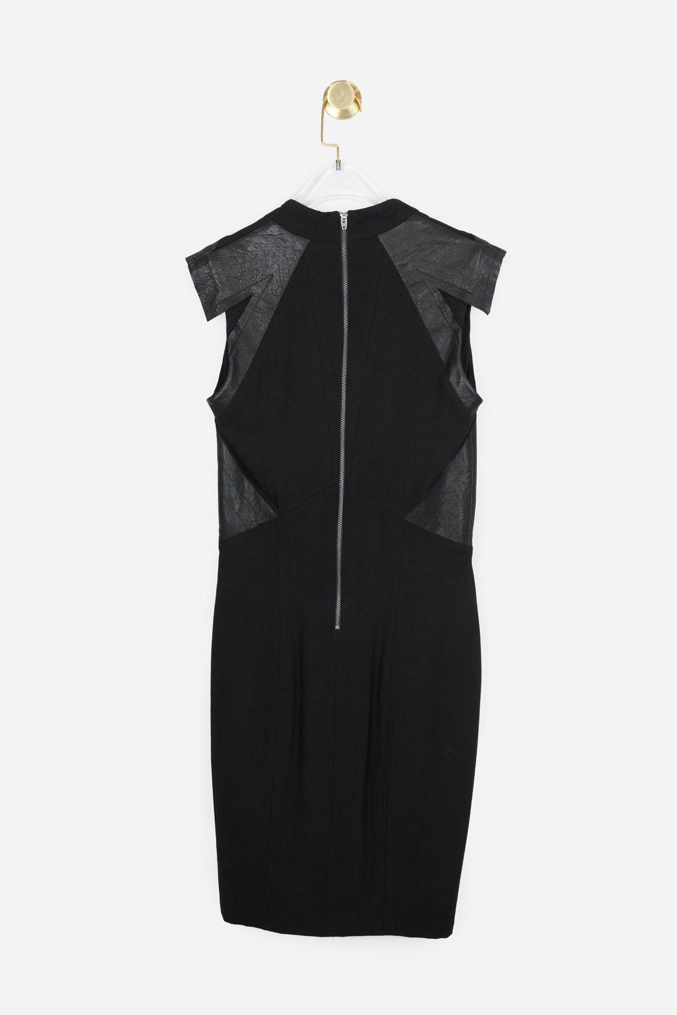 Black Knee-Length Dress with Leather Details