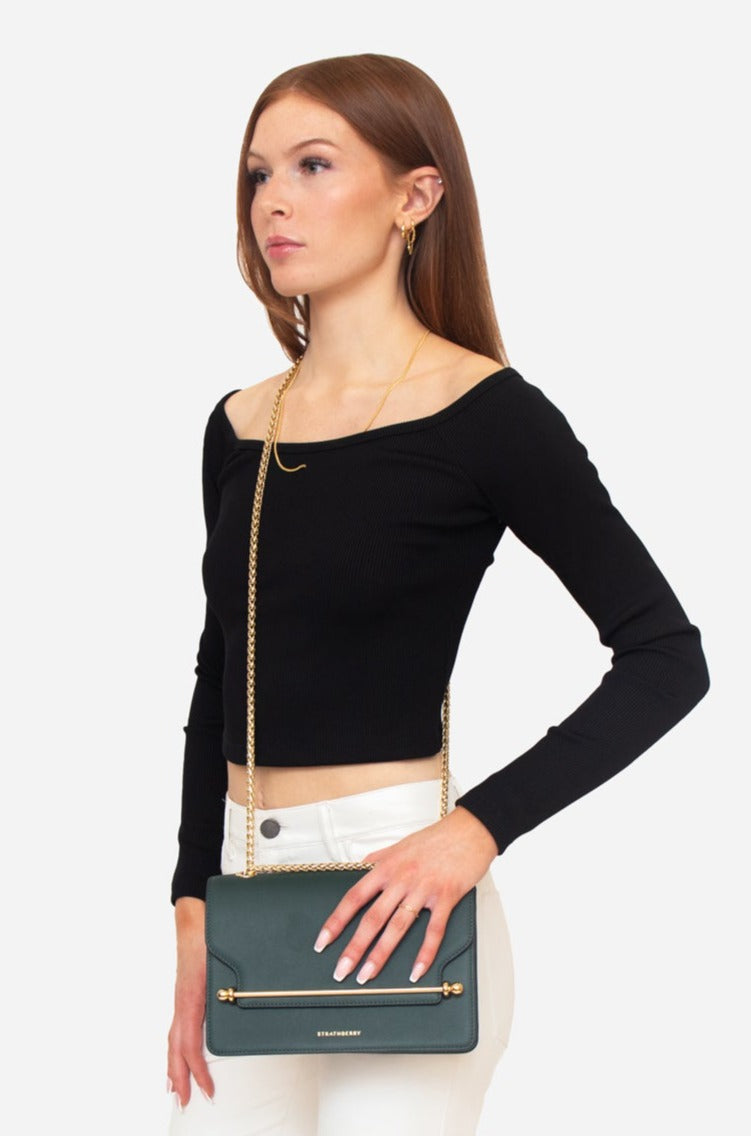 Black Ribbed Long Sleeve With Gold Chain Accessory
