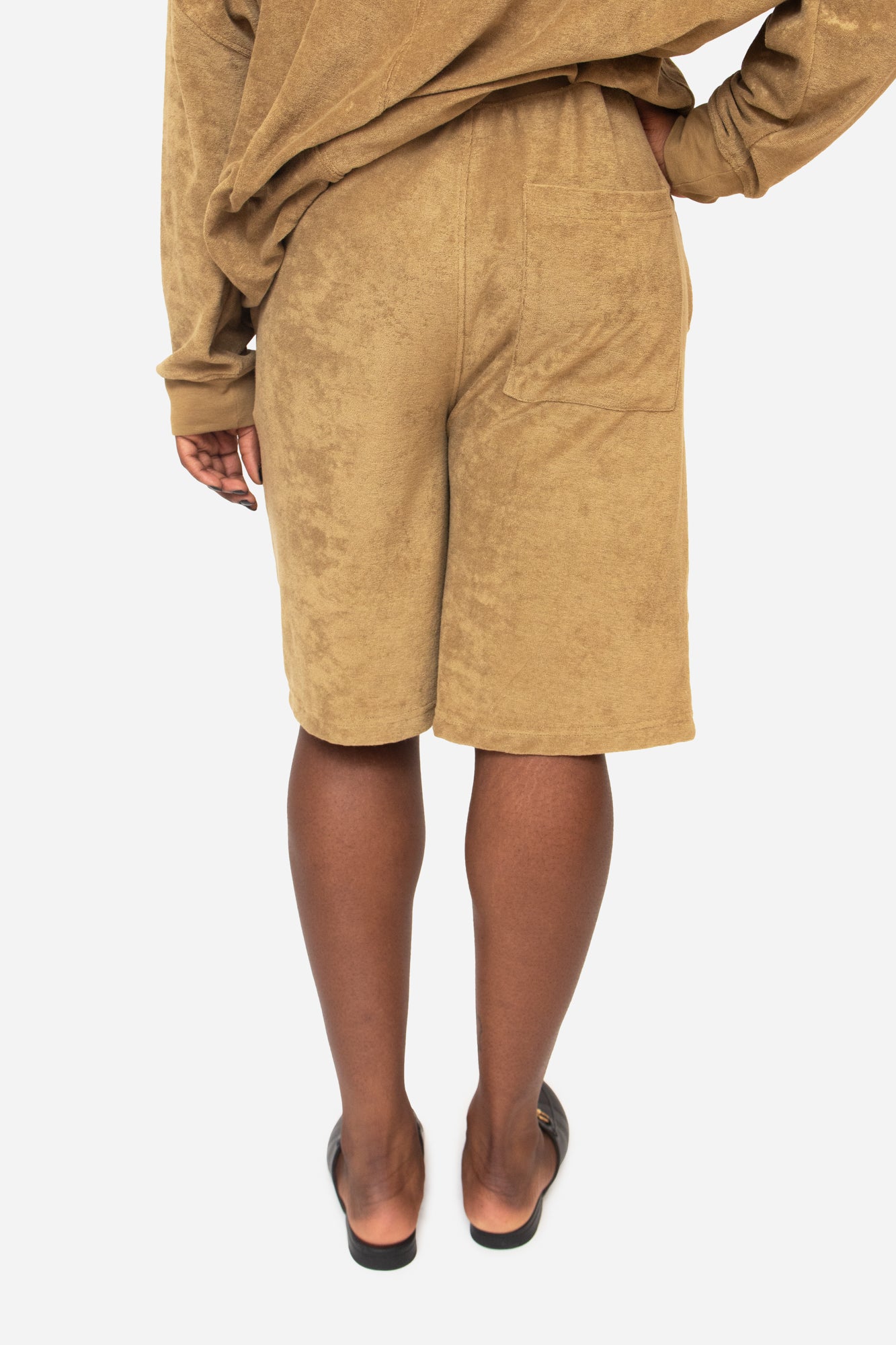 Olive Terry Cloth Pull On Shorts