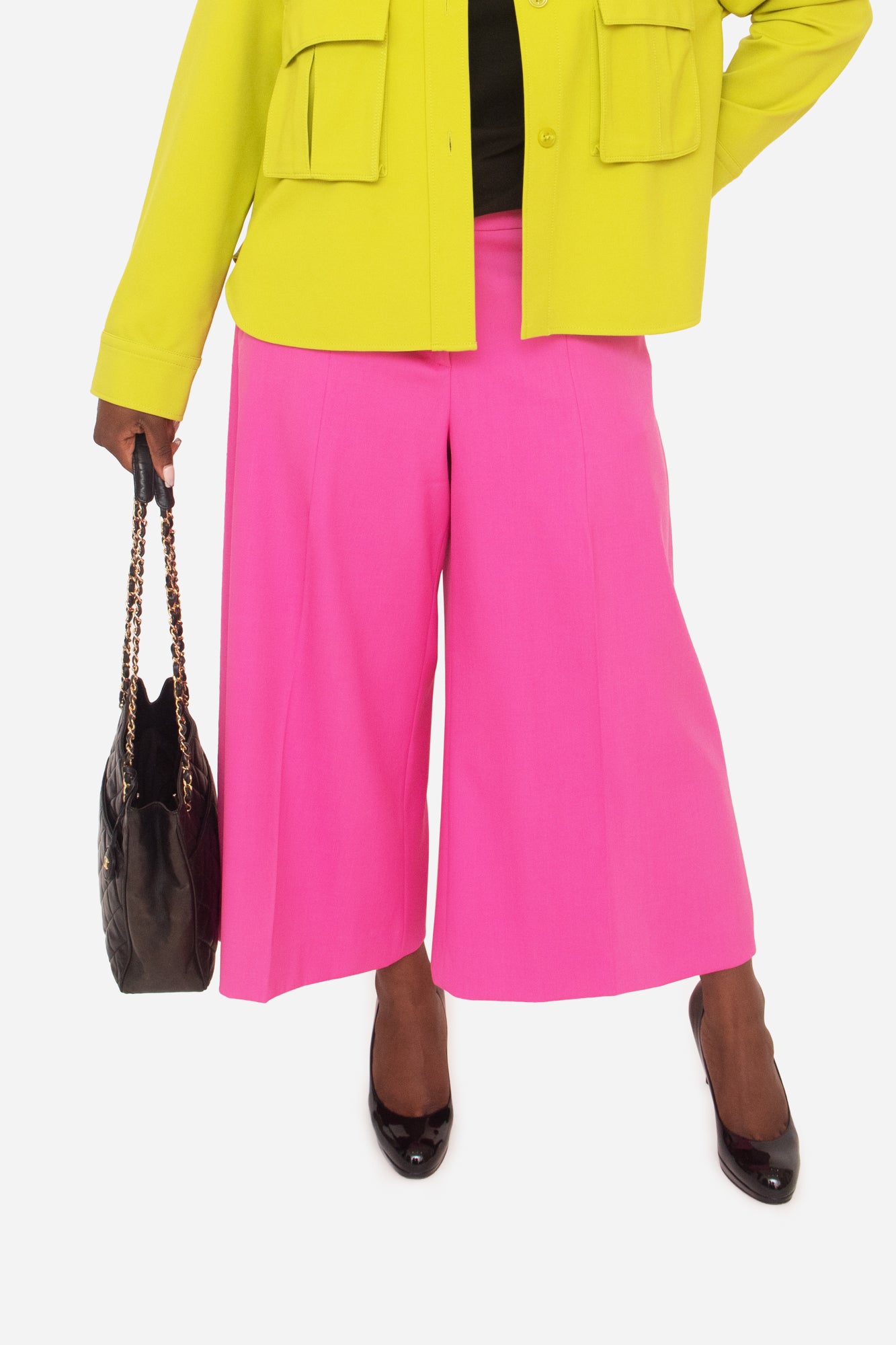 Fuchsia Palazzo Cropped Belted Pants