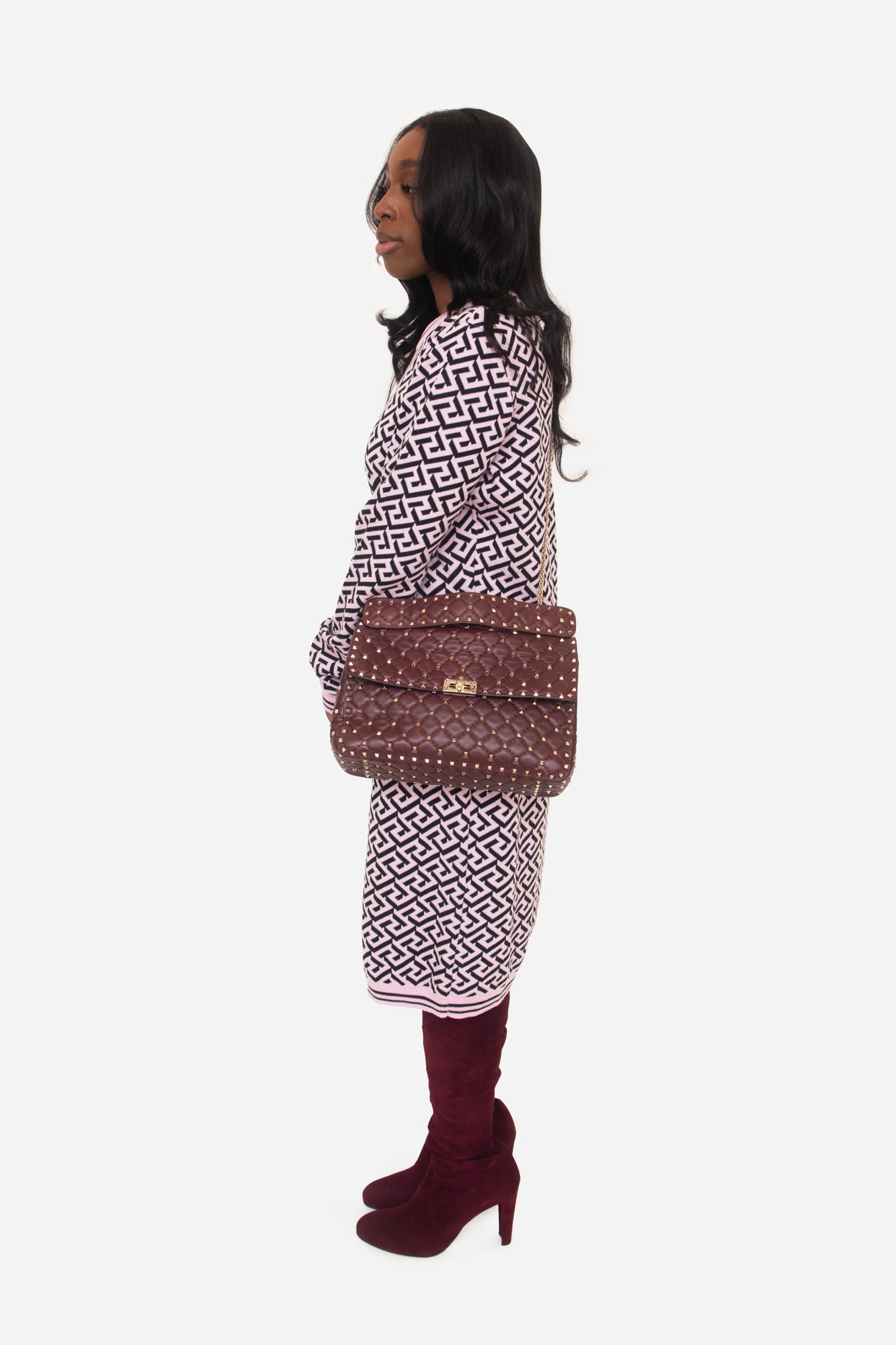 La Greca Black and Pink Printed Sweater Dress