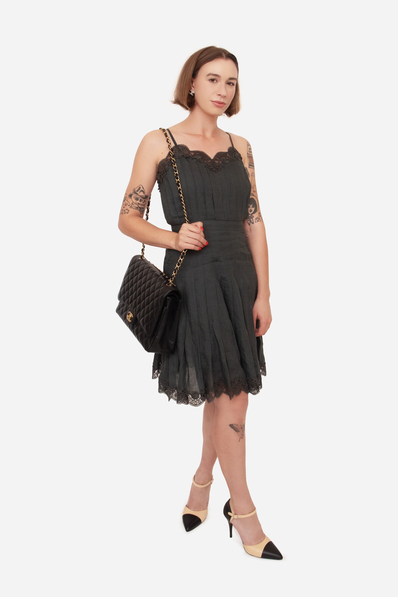 Cuba Dark Green Lace Pleated Dress