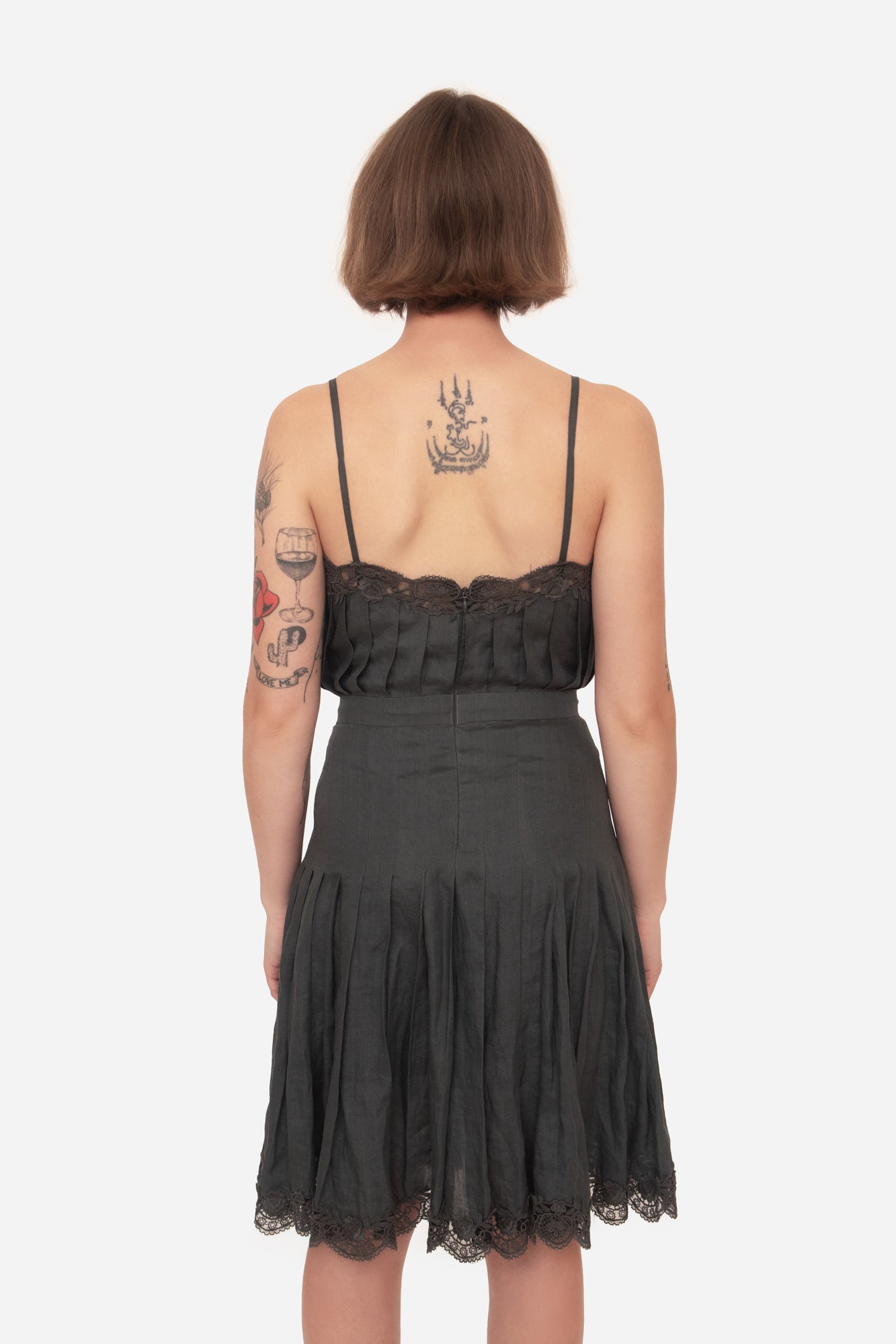 Cuba Dark Green Lace Pleated Dress