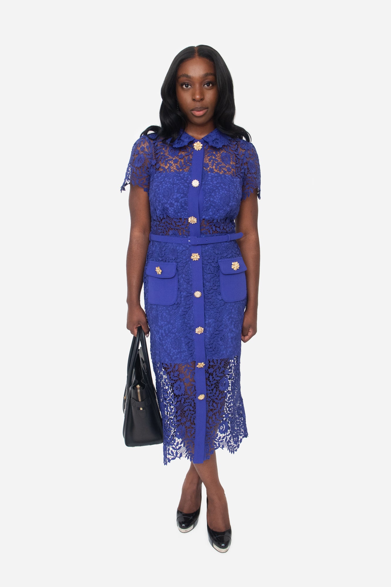 Blue Rose Lace Button Dress