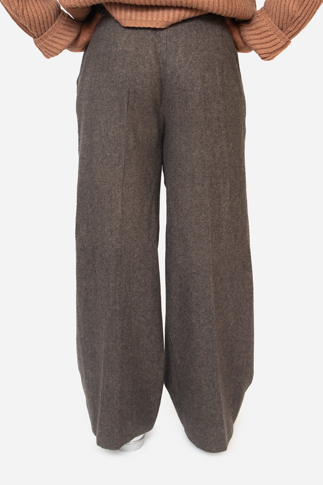 Grey Brown Wool Wide Leg Trousers