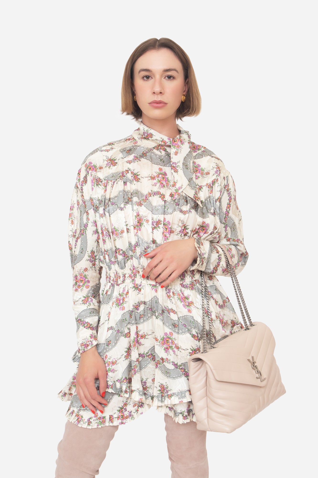 'Josephine' Floral Silk Printed Mini Ruched Dress