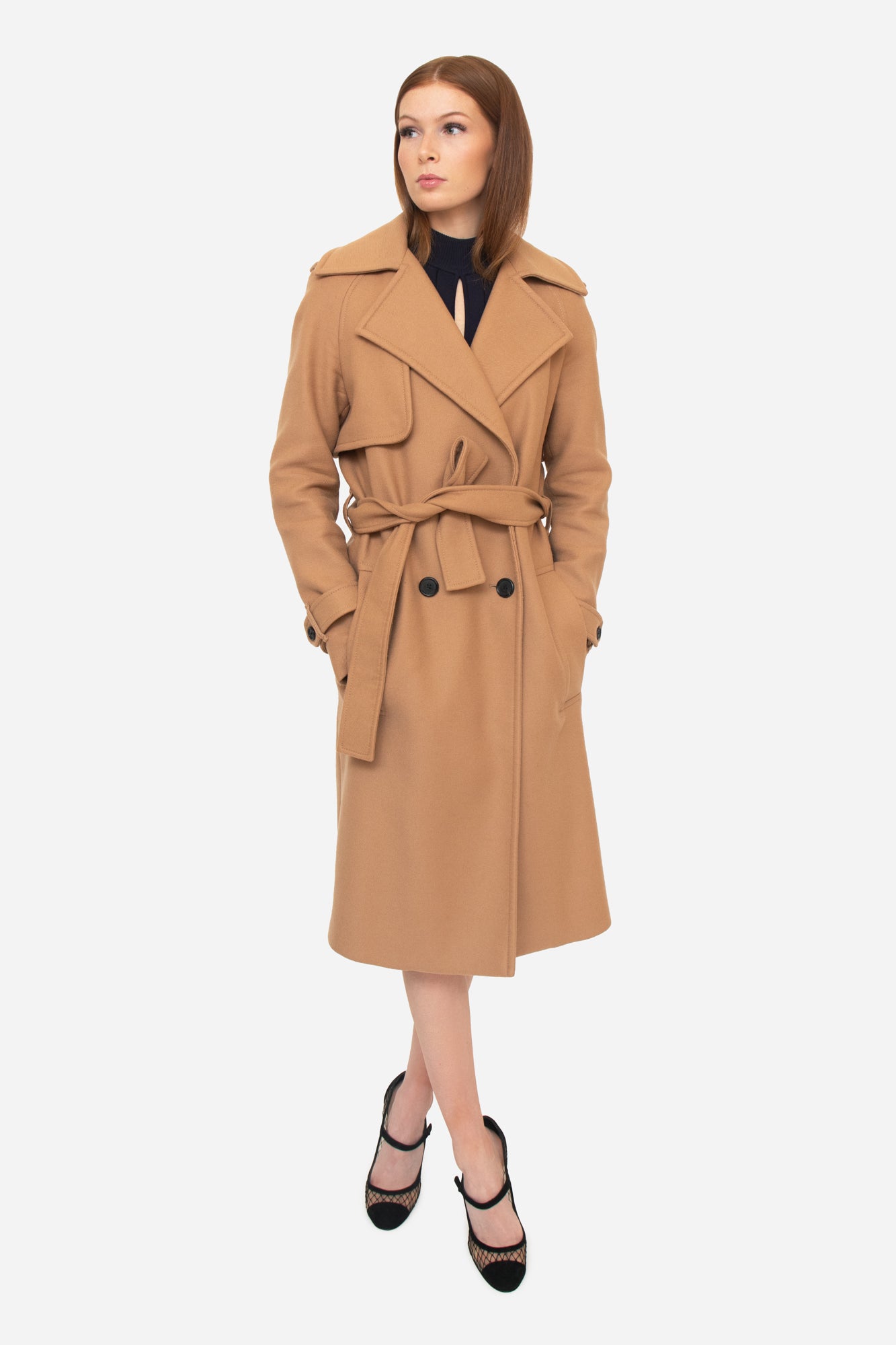 Camel Lined Wool/Cashmere Button Up Coat