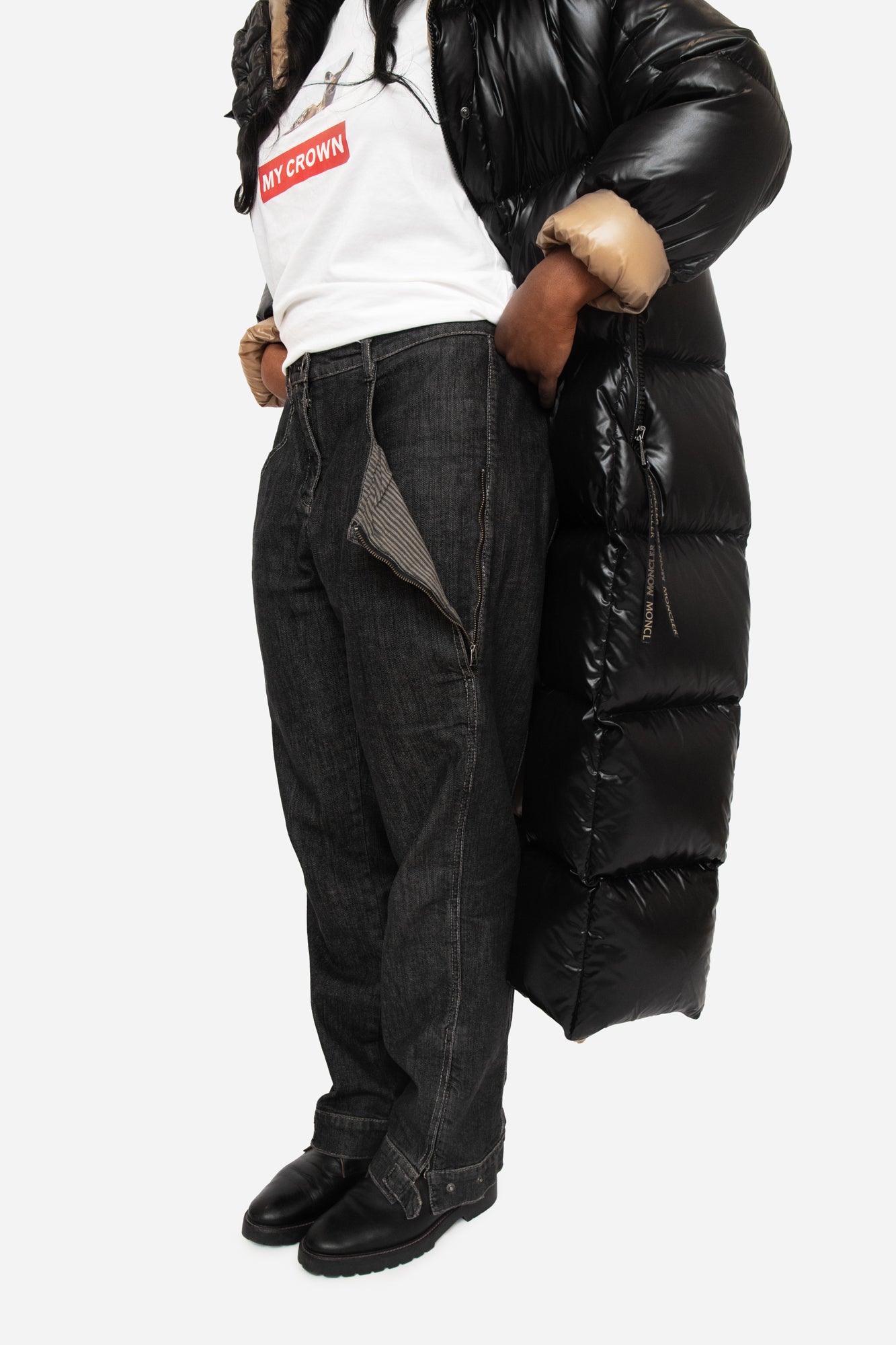2009 Black Zipper Pocket Denim Jeans