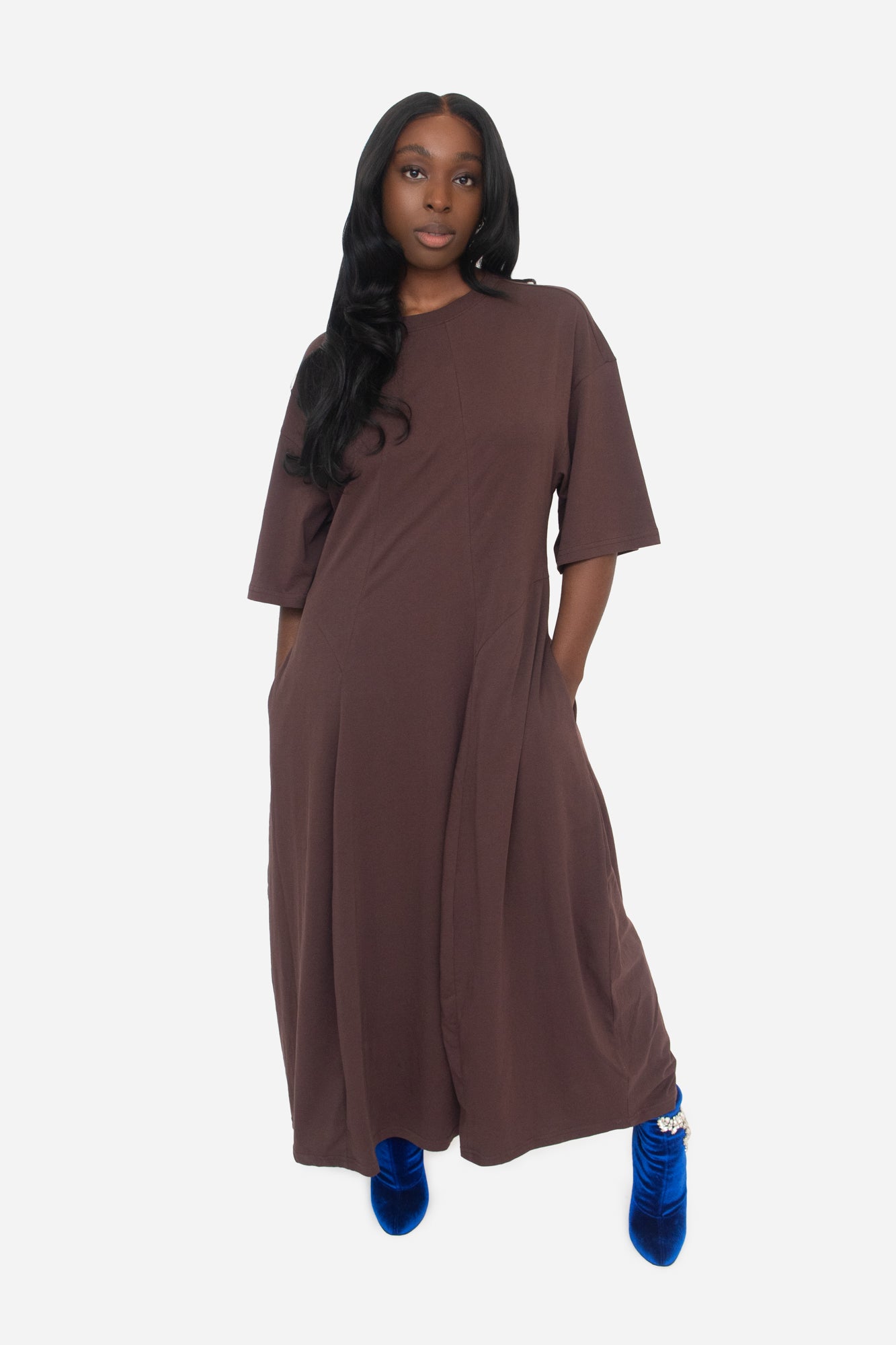 Chocolate Brown Assymetrical T-shirt Dress