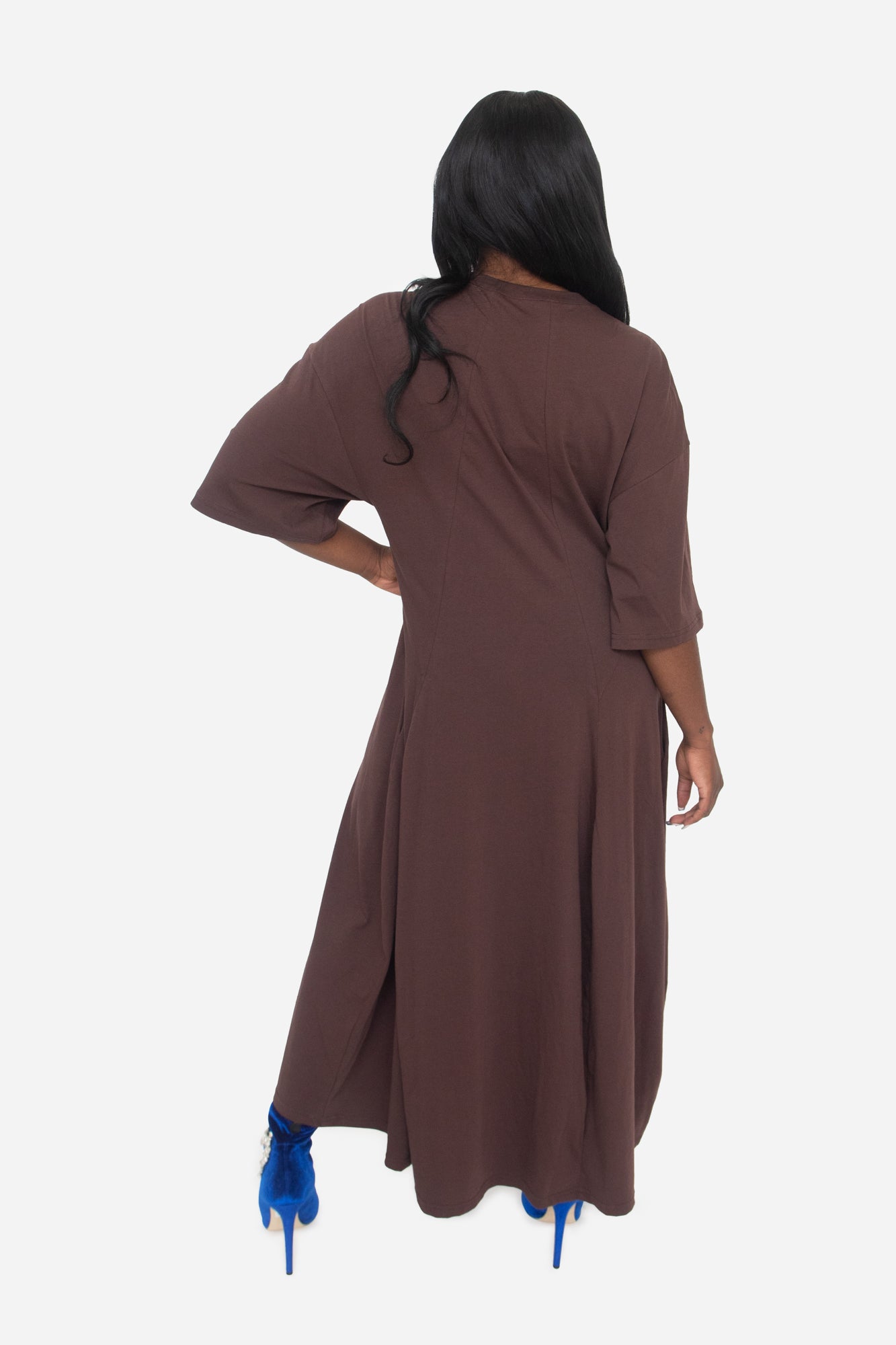 Chocolate Brown Assymetrical T-shirt Dress