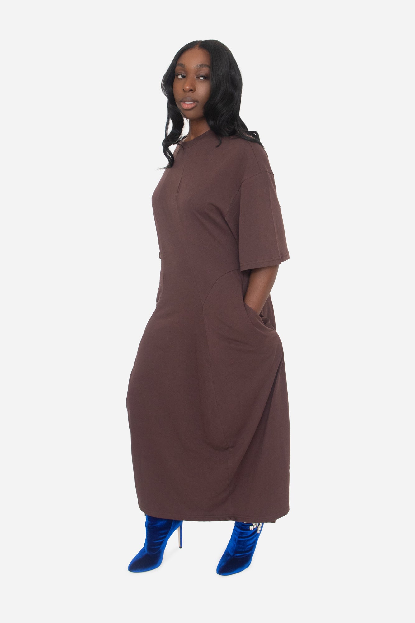 Chocolate Brown Assymetrical T-shirt Dress