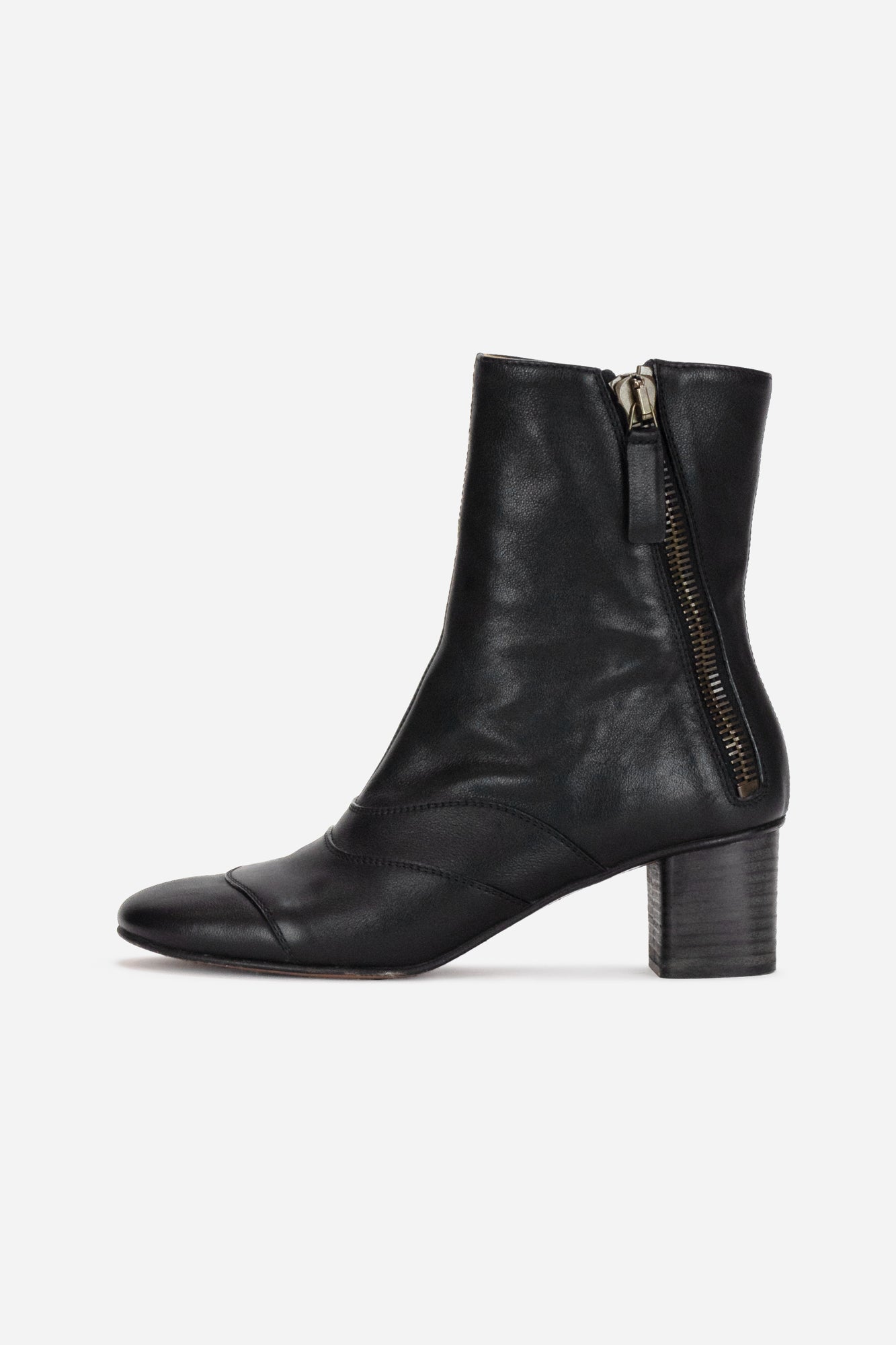Black Leather Boots with Zipper Detail