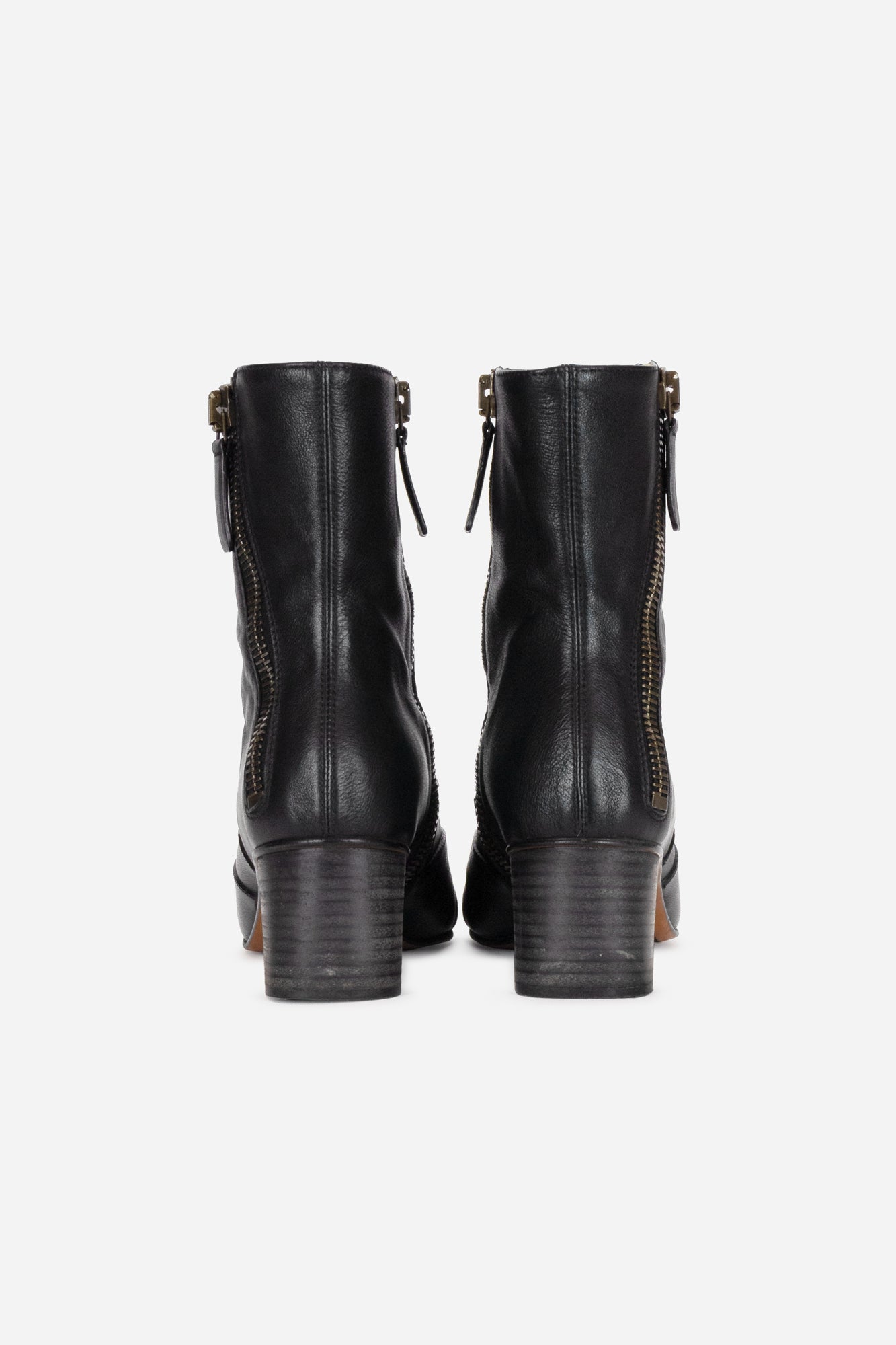 Black Leather Boots with Zipper Detail