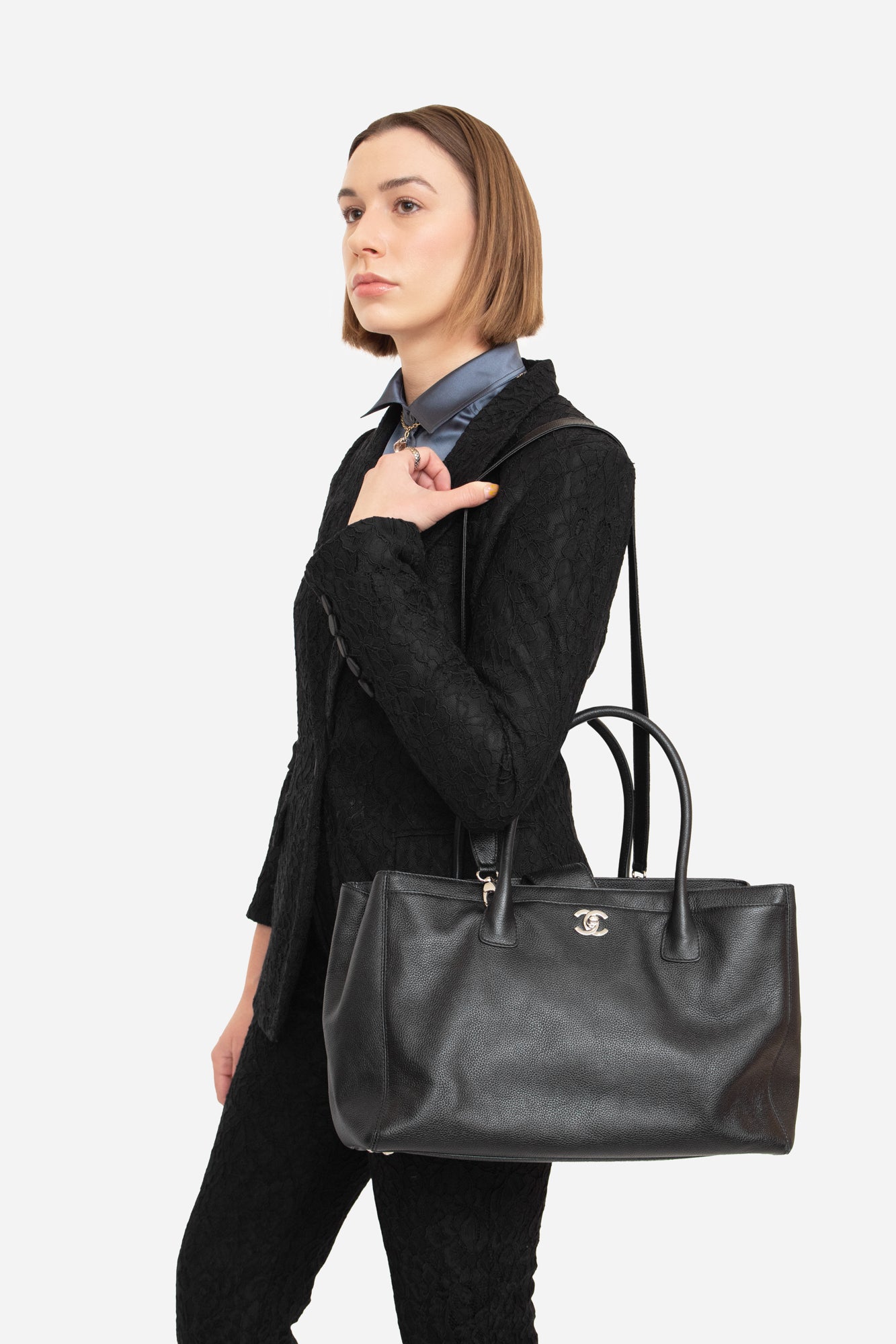 Black Caviar Medium Executive Cerf Tote