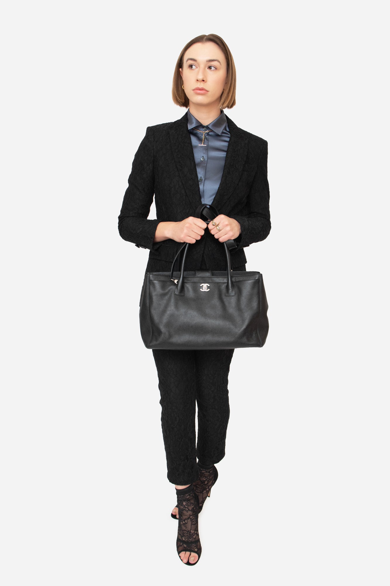 Black Caviar Medium Executive Cerf Tote