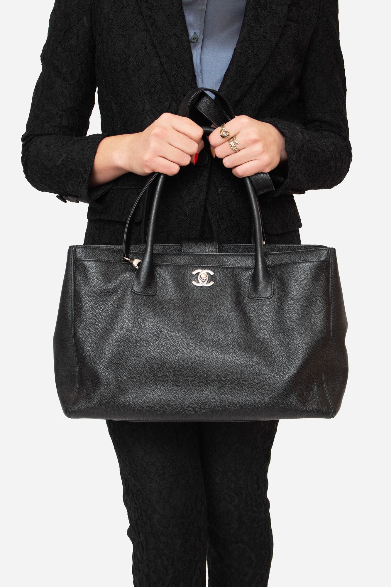 Black Caviar Medium Executive Cerf Tote