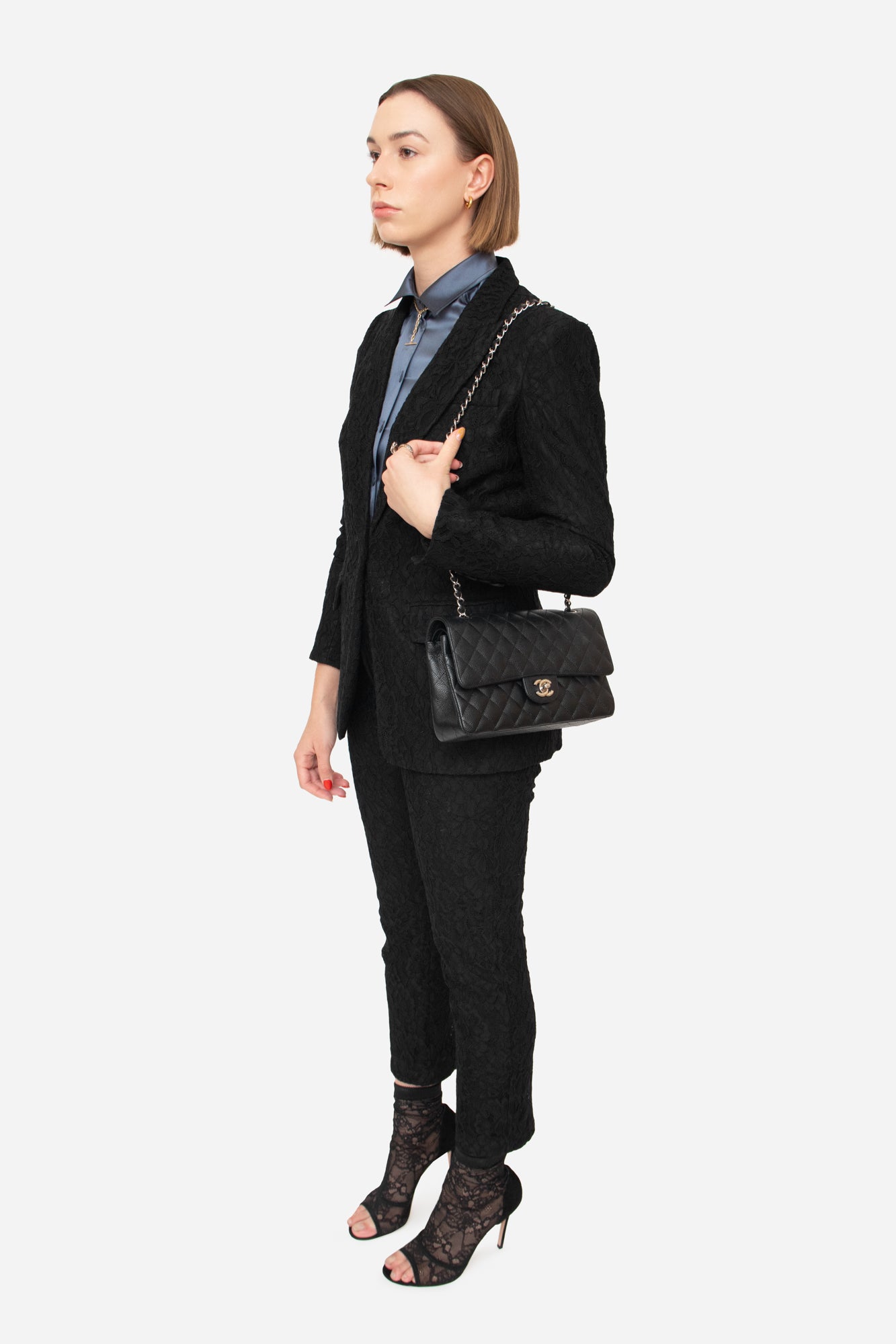 Black Leather Medium Classic Double Flap Bag