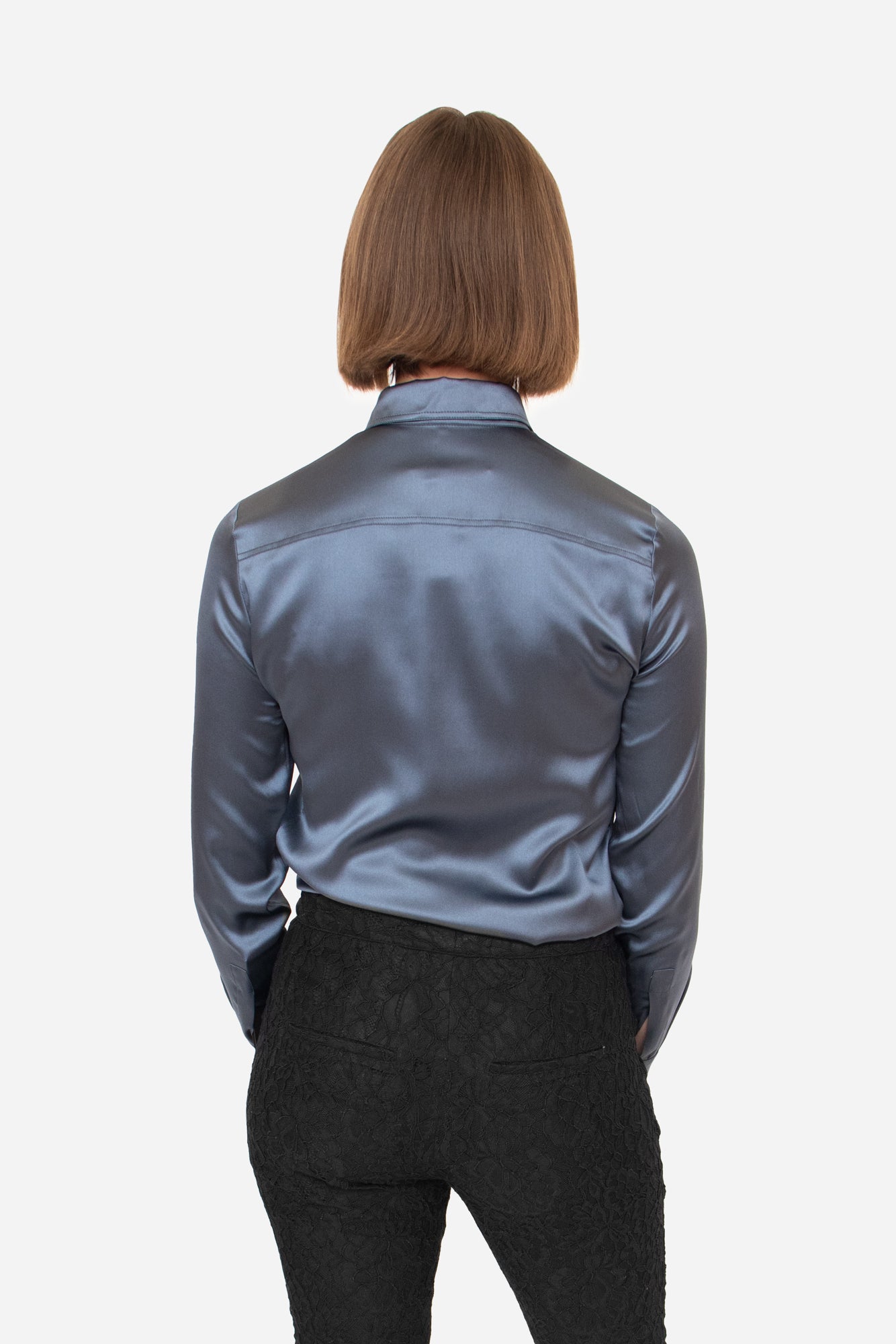 Dusty Blue Silk Button Down Blouse