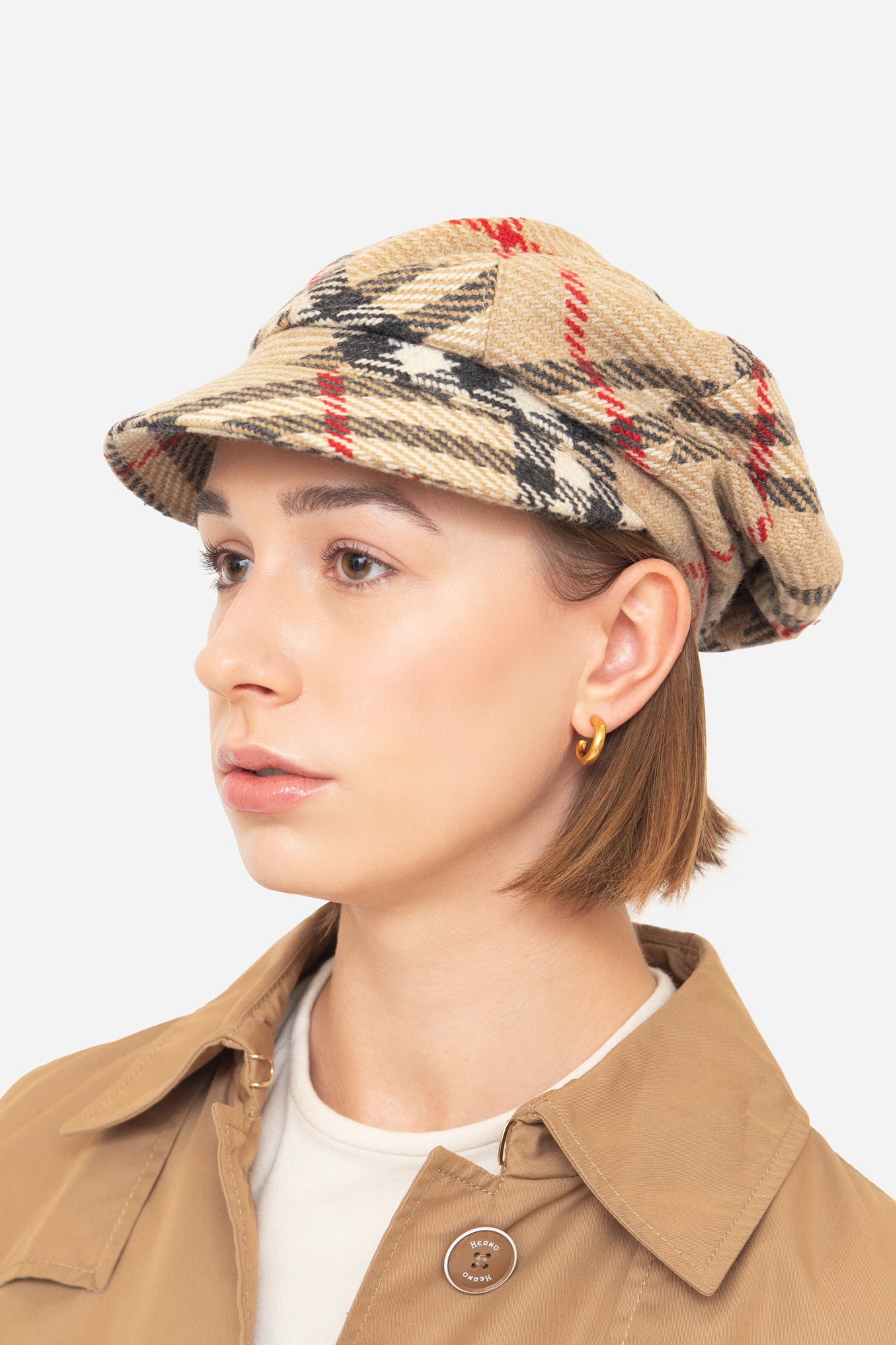 Short Brim Wool Brit Print Hat