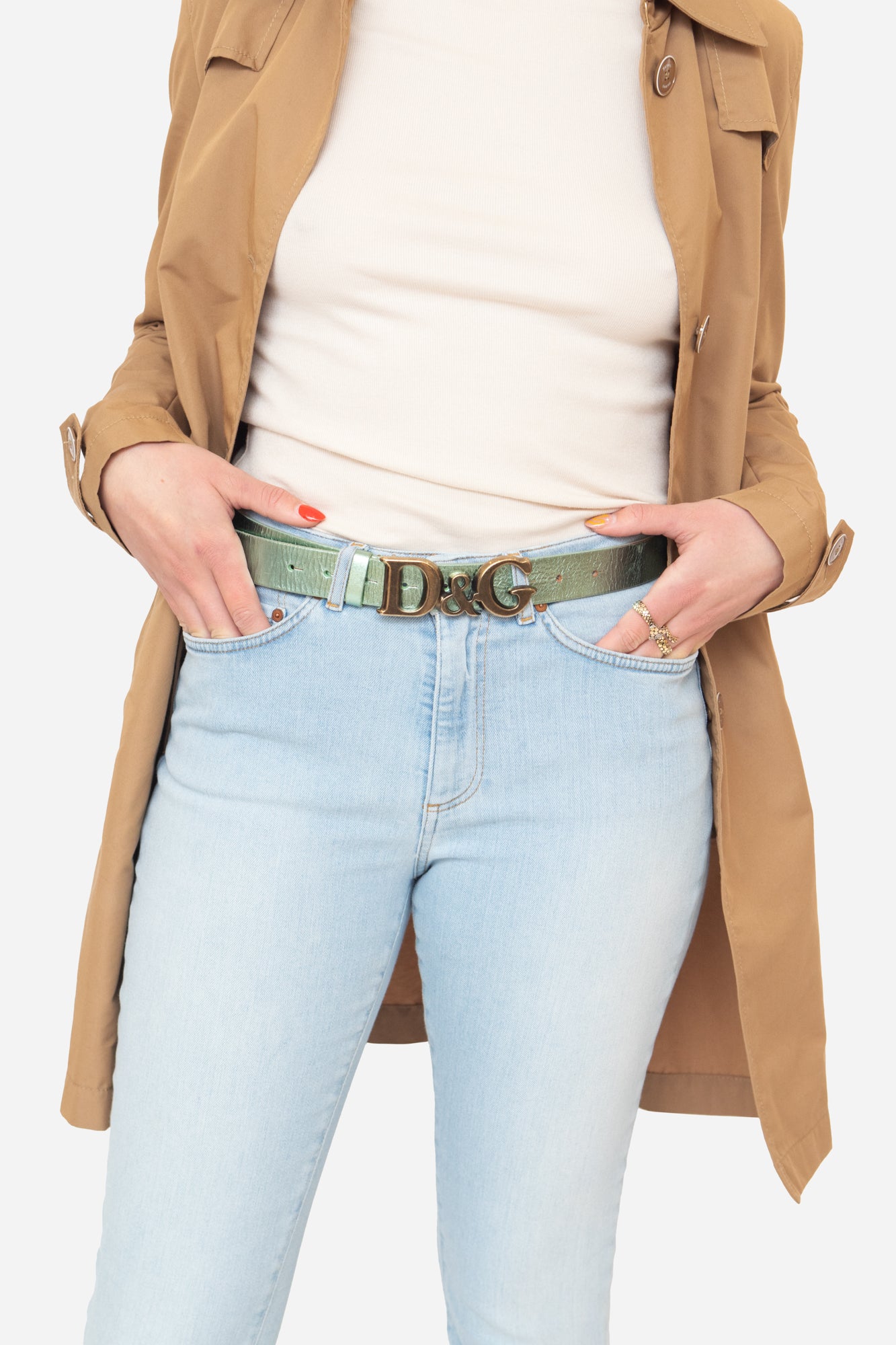 Metallic Mint Leather Buckle Belt