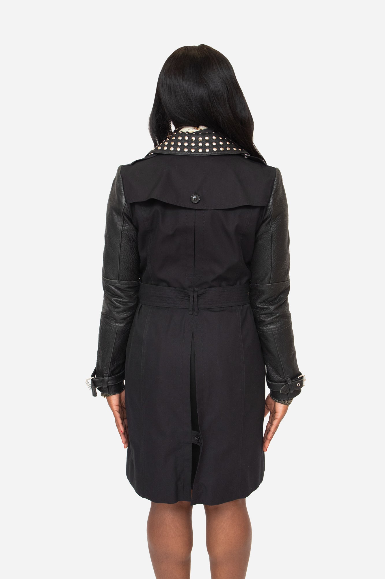 Black Leather Trench with Studs