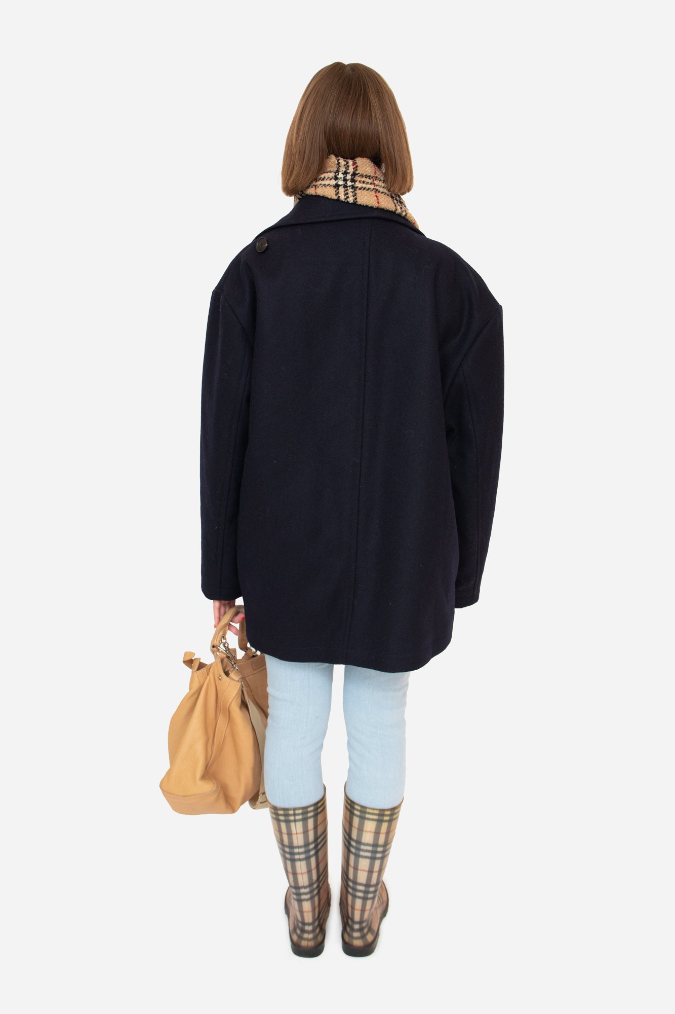 Navy Wool Asymmetrical Double Breasted Coat